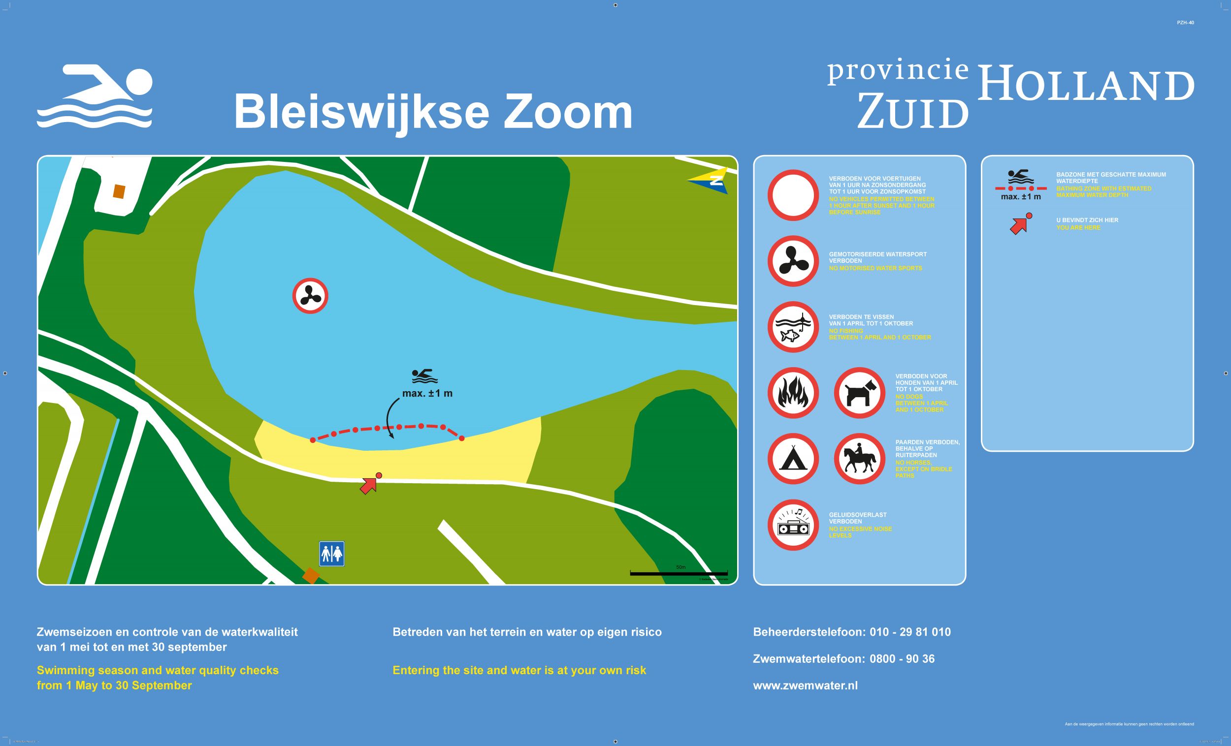 The information board at the swimming location Bleiswijkse Zoom
