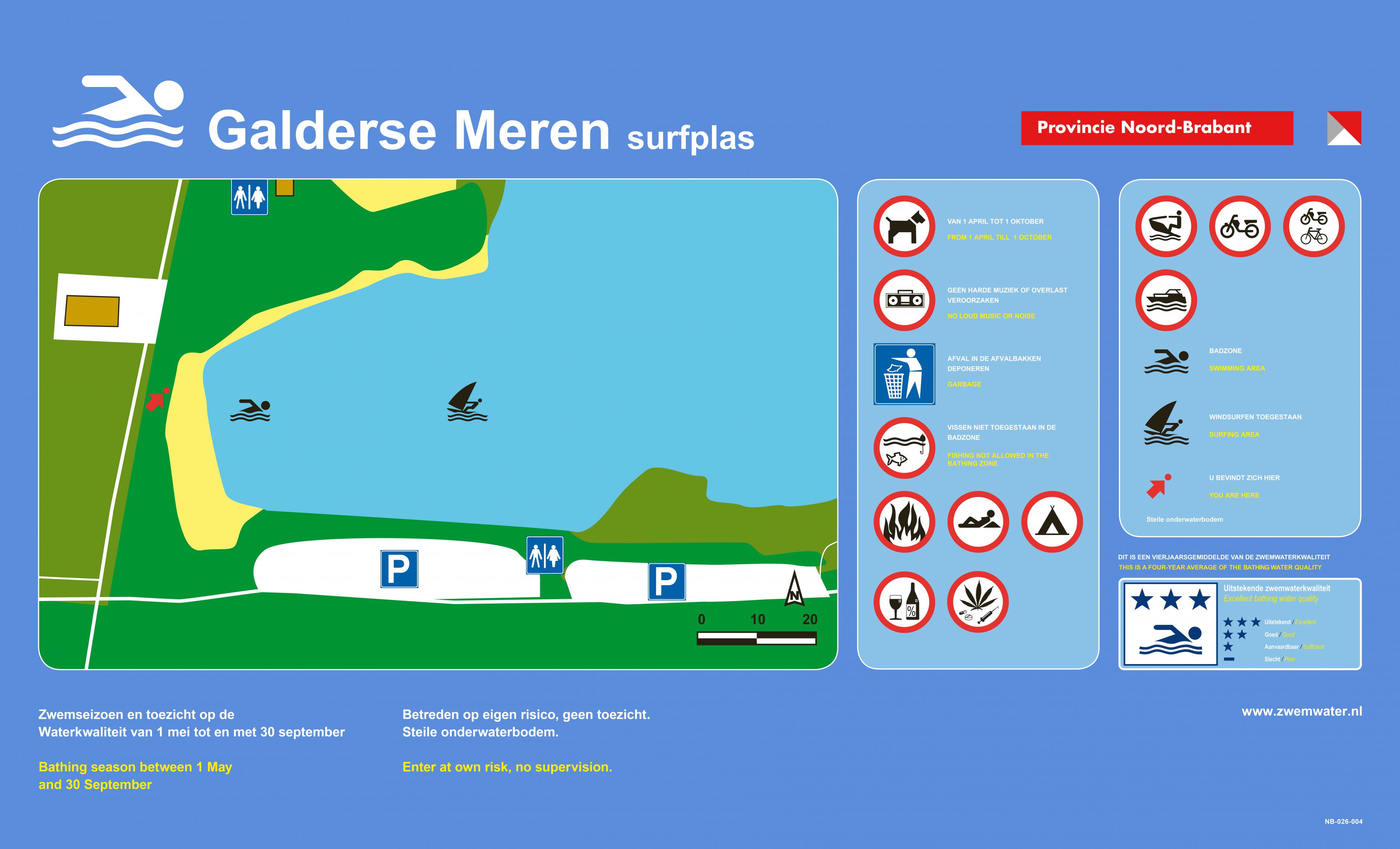 Het informatiebord bij zwemlocatie Galderse Meren Surfplas in Z.W. hoek