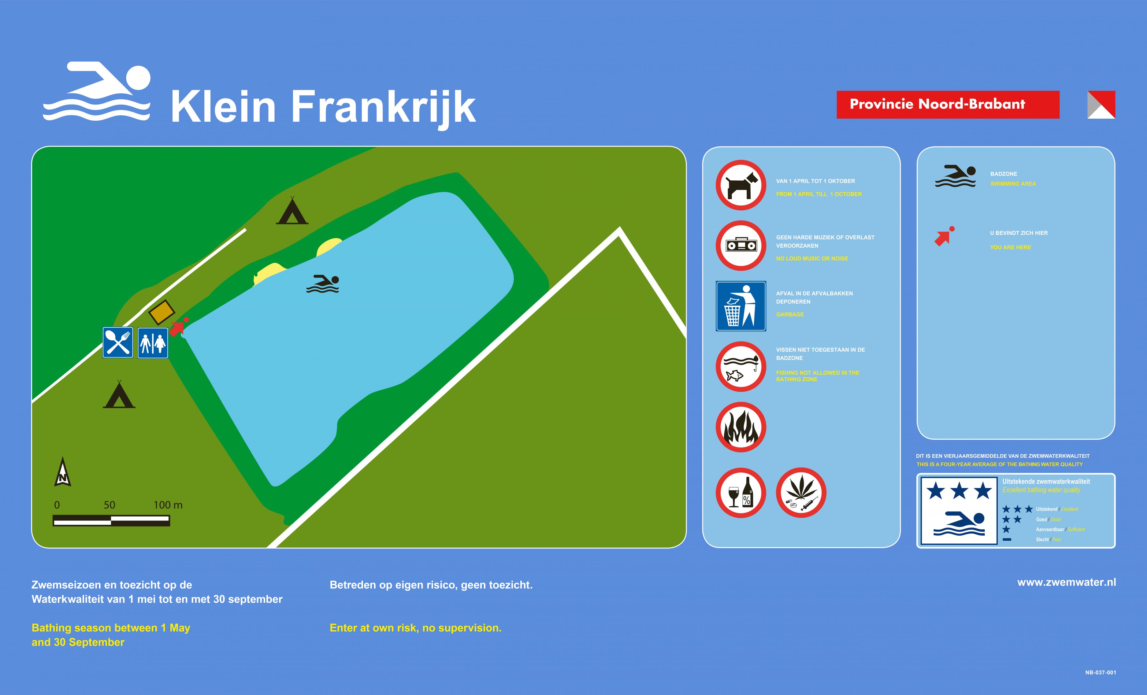 The information board at the swimming location Camping Klein Frankrijk