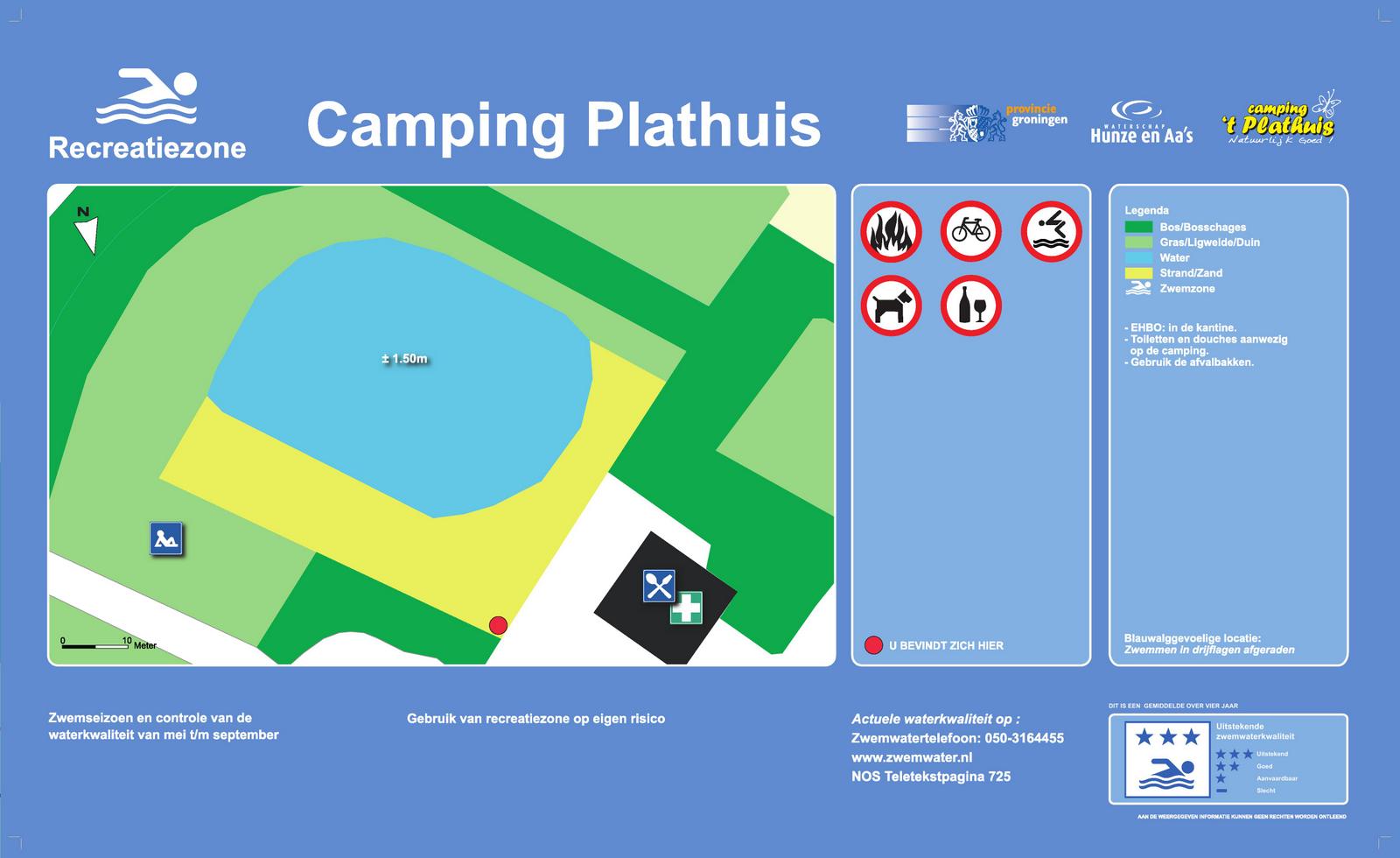 Het informatiebord bij zwemlocatie Camping Plathuis, Bourtange