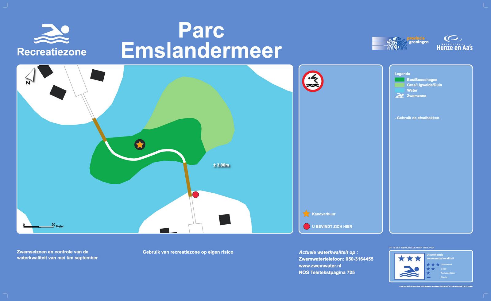 Het informatiebord bij zwemlocatie Parc Emslandermeer, Vlagtwedde