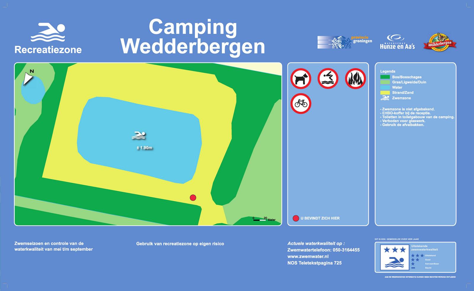 Het informatiebord bij zwemlocatie Camping Wedderbergen, Wedde