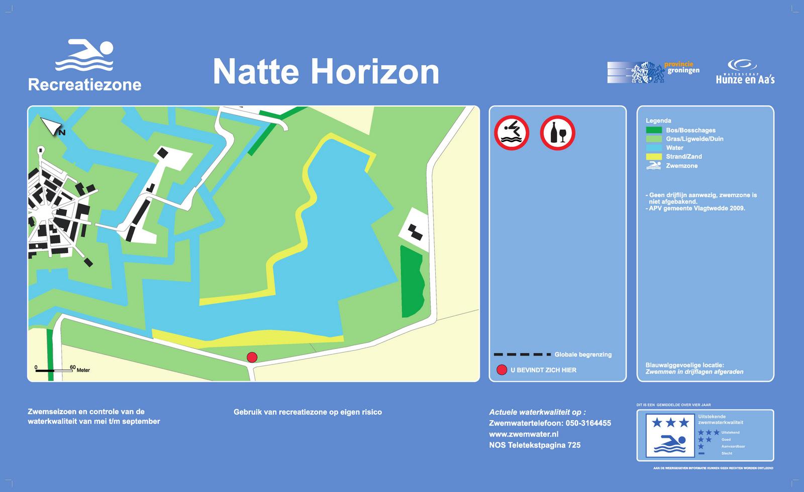 Het informatiebord bij zwemlocatie Natte Horizon, Bourtange