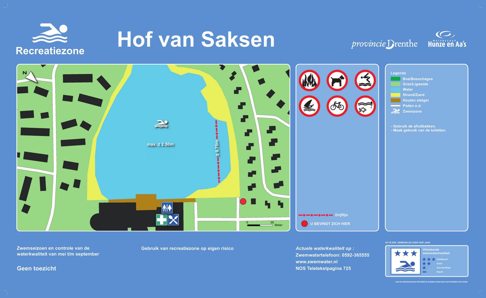 The information board at the swimming location Hof van Saksen
