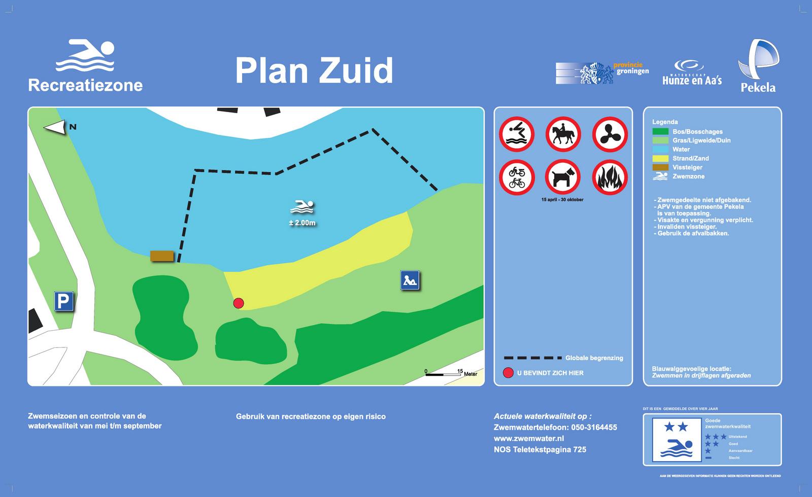 The information board at the swimming location Plan Zuid, Oude Pekela