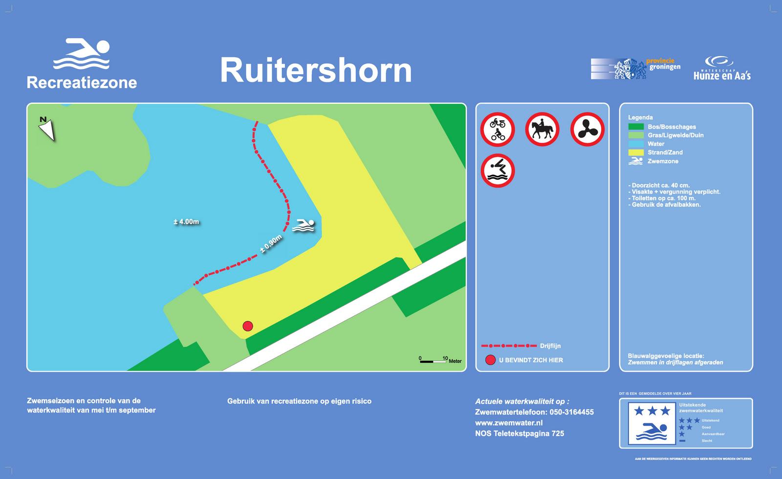 Het informatiebord bij zwemlocatie Ruitershorn, Muntendam