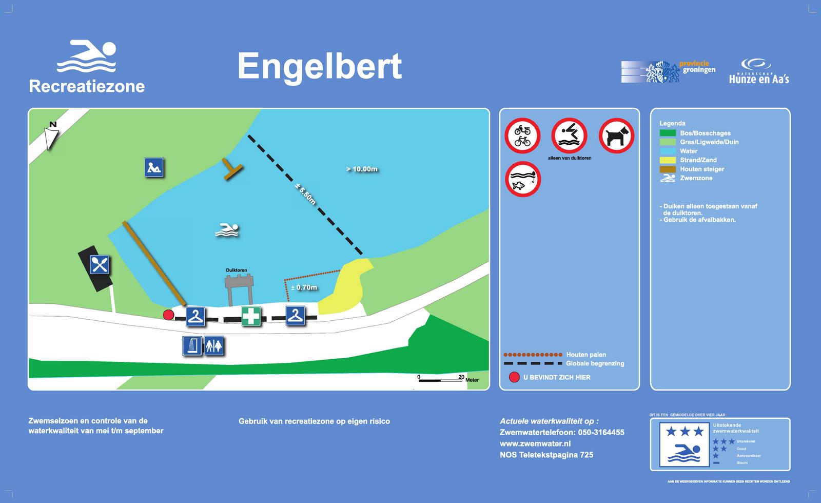 Het informatiebord bij zwemlocatie Recreatieplas Engelbert