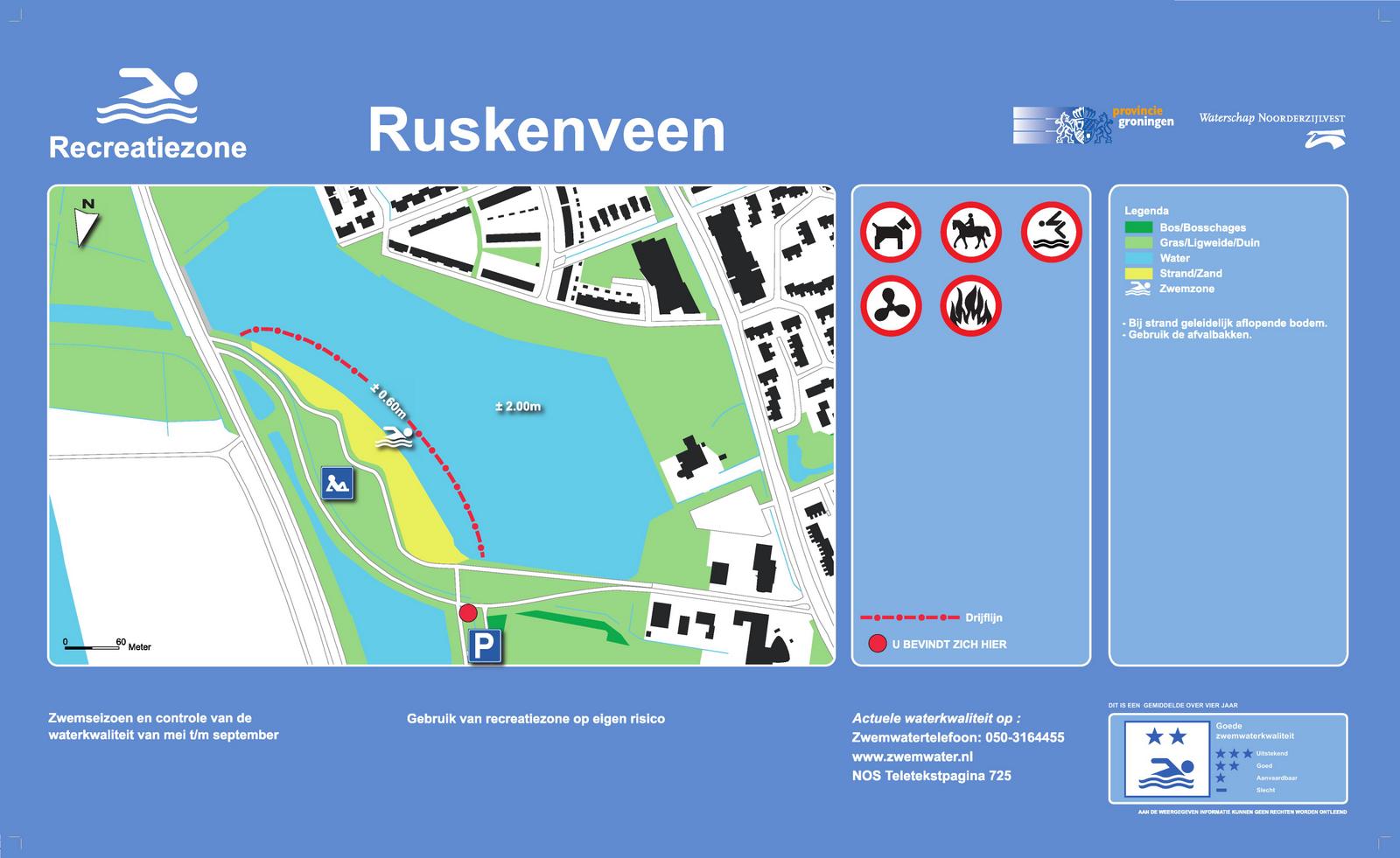 Het informatiebord bij zwemlocatie Ruskenveen, Groningen