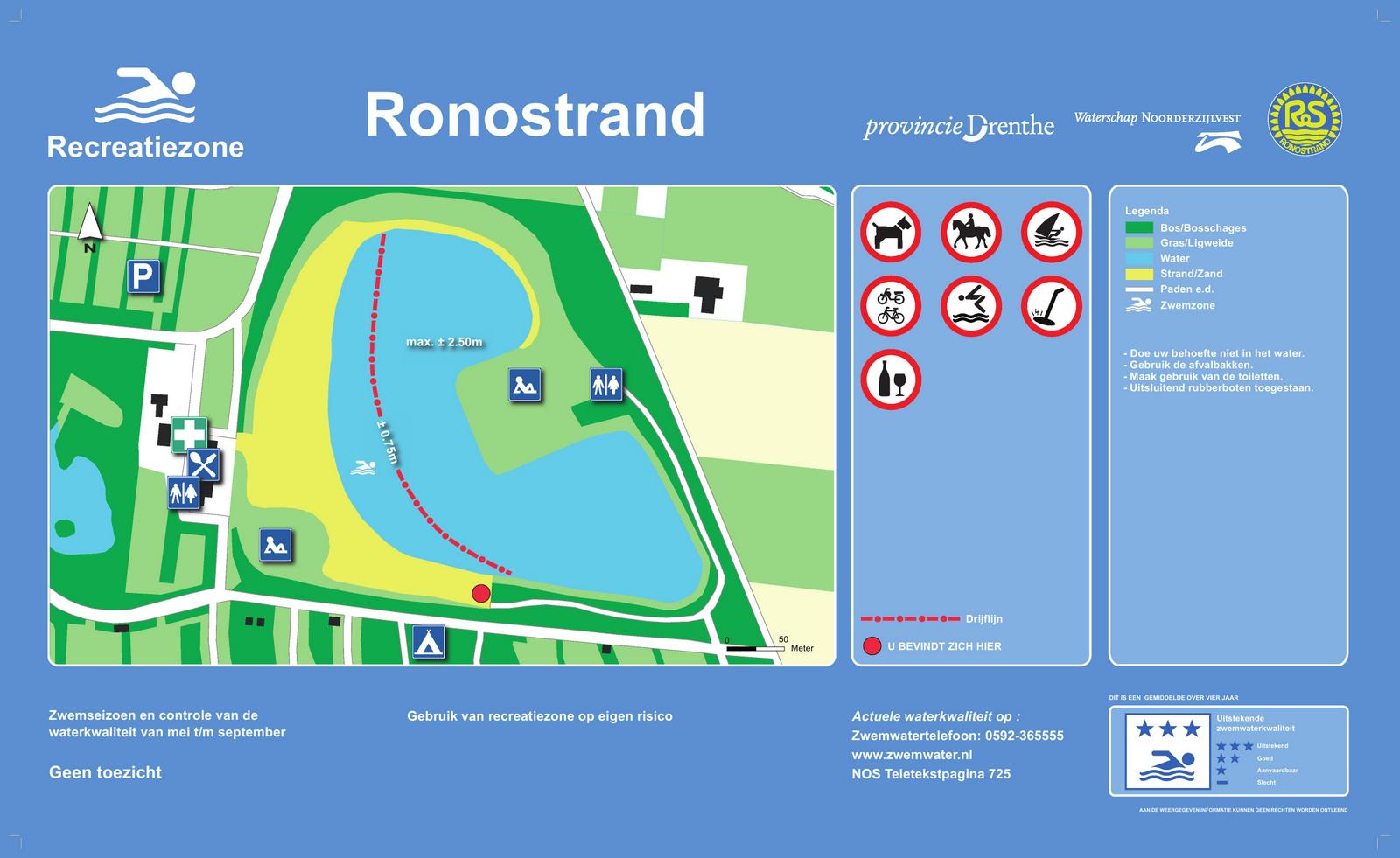 Het informatiebord bij zwemlocatie Ronostrand