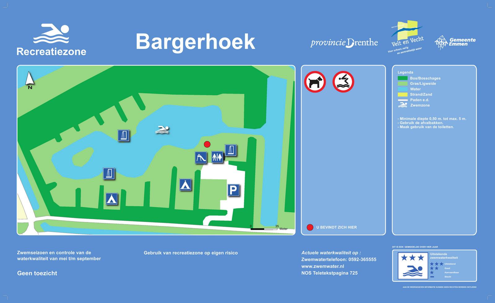 Het informatiebord bij zwemlocatie Bargerhoek