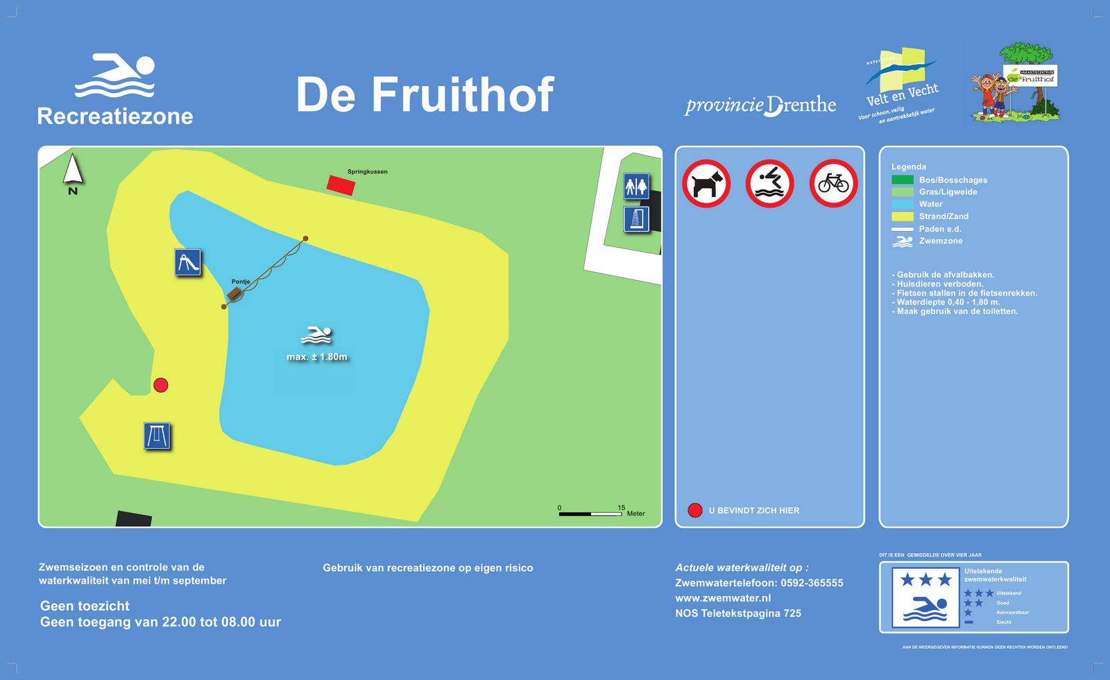 Het informatiebord bij zwemlocatie De Fruithof