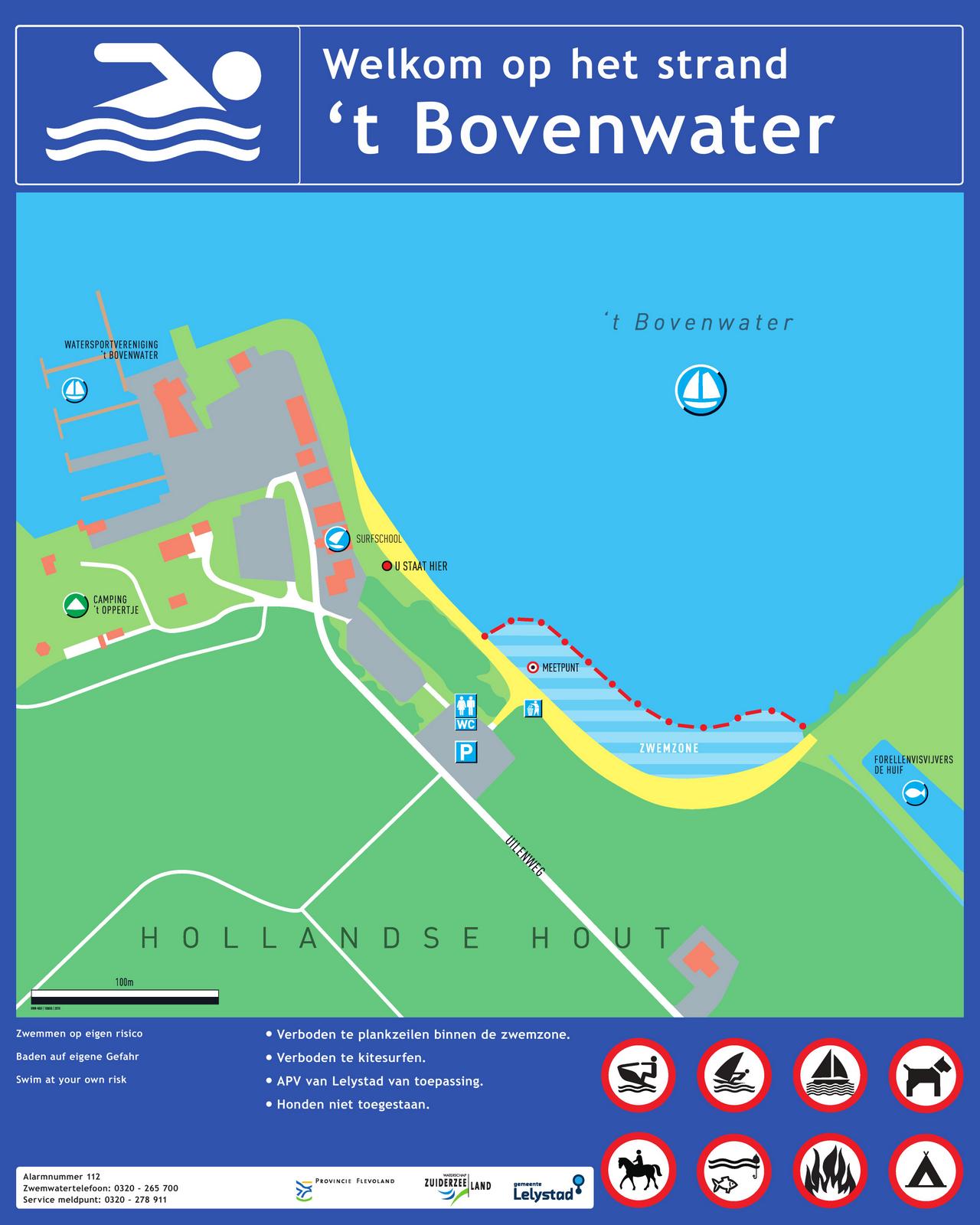 Het informatiebord bij zwemlocatie 't Bovenwater