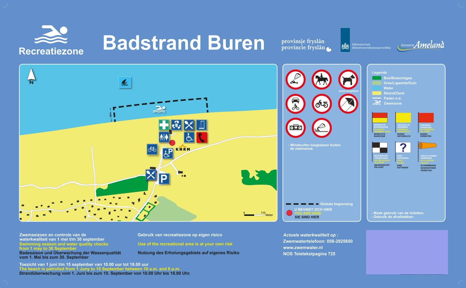 Het informatiebord bij zwemlocatie Badstrand Buren