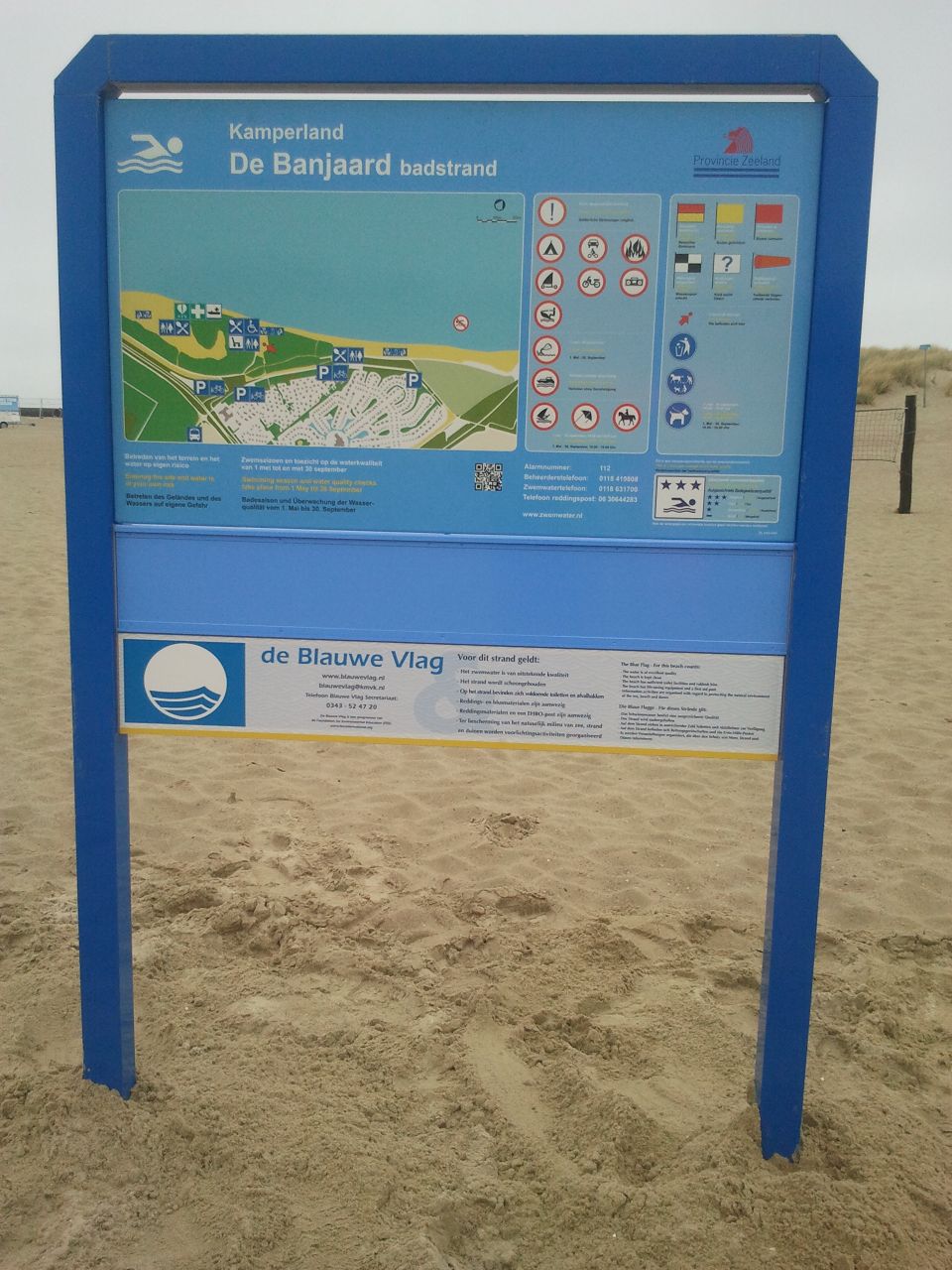 The information board at the swimming location Kamperland De Banjaard, overgang de Residence