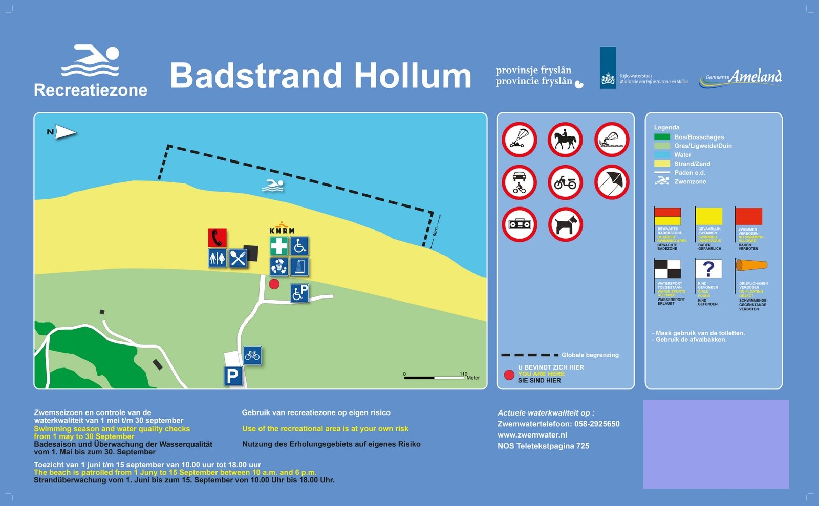 Het informatiebord bij zwemlocatie Badstrand Hollum