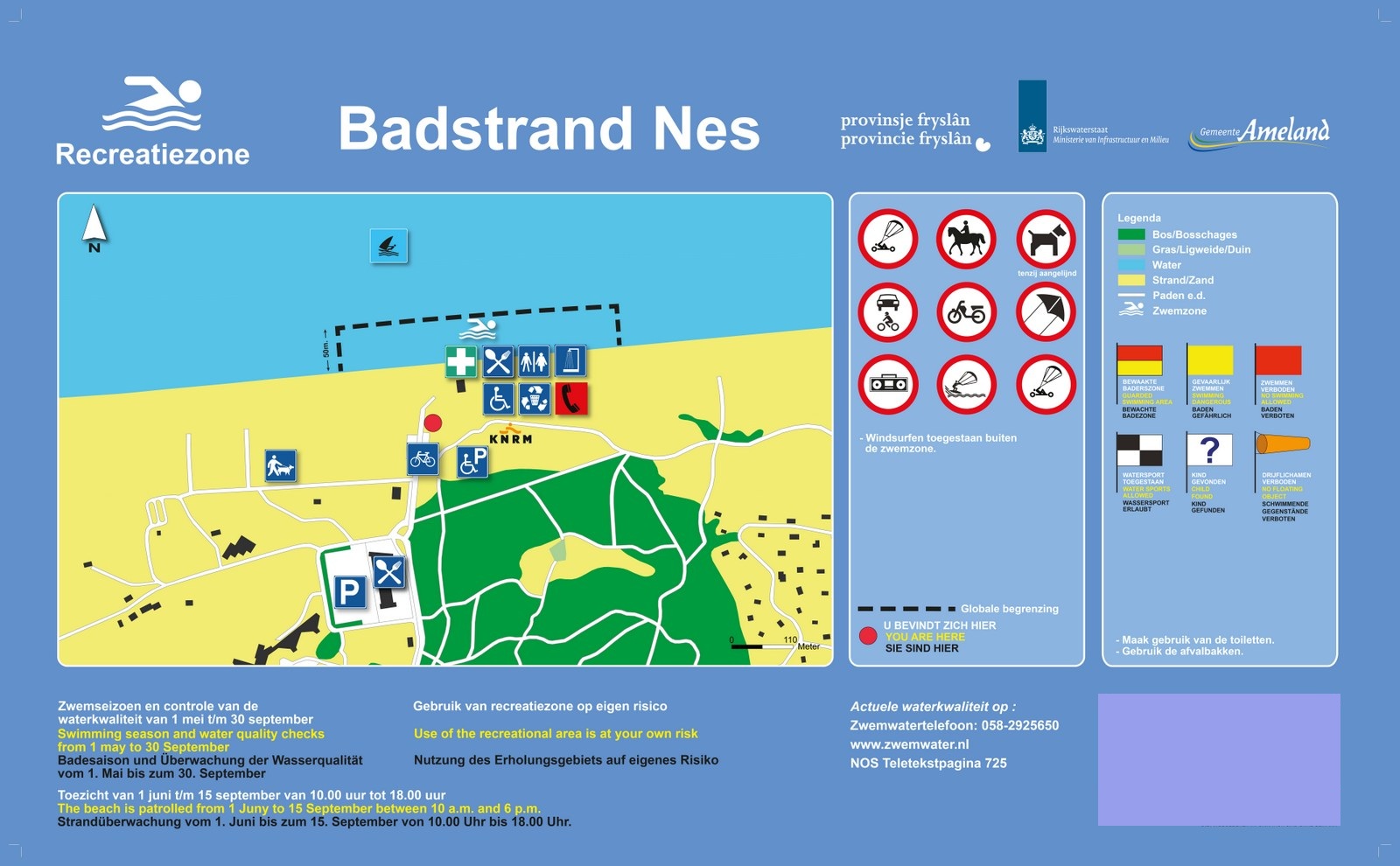 Het informatiebord bij zwemlocatie Badstrand Nes