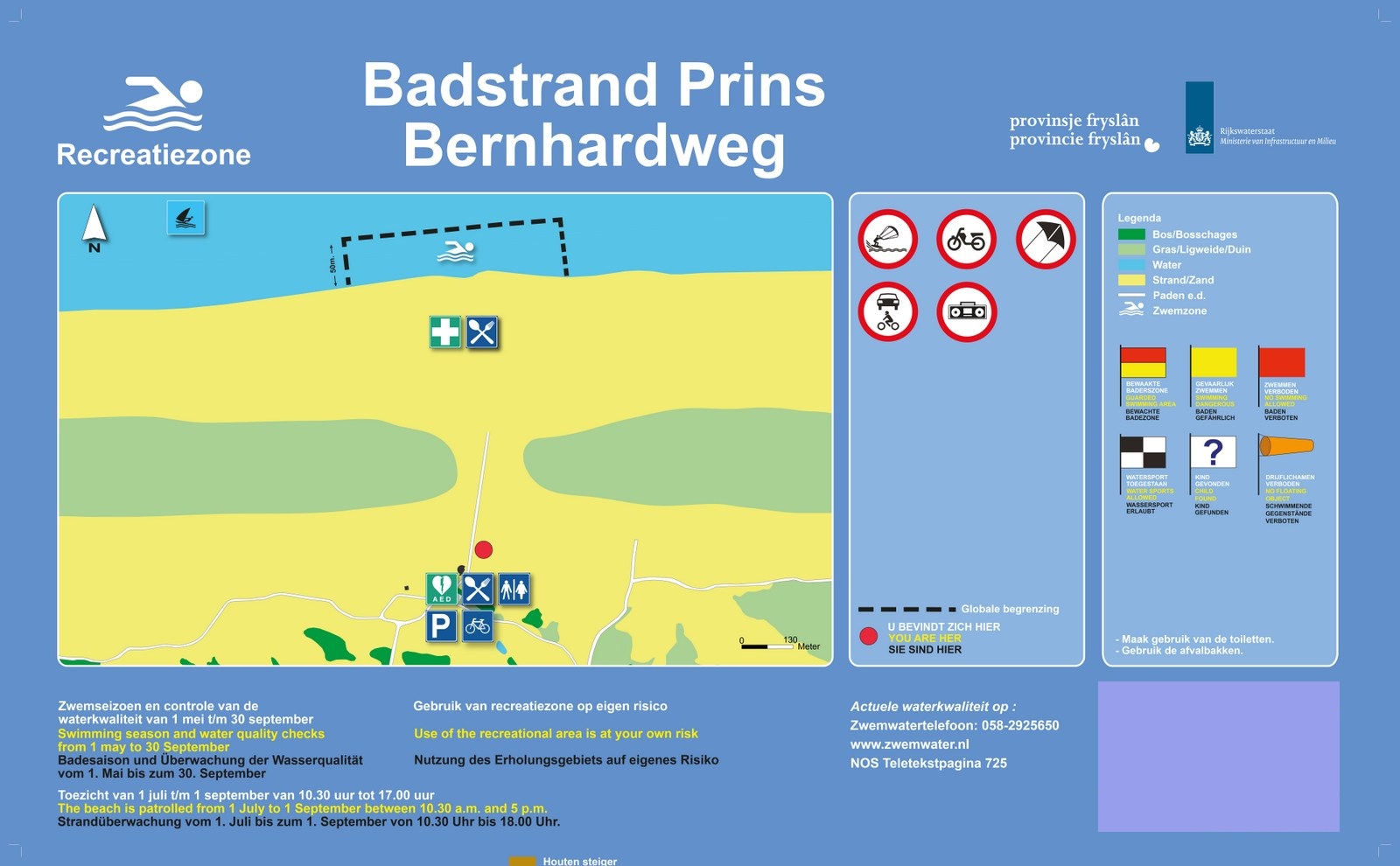 Het informatiebord bij zwemlocatie Badstrand Prins Bernhardweg