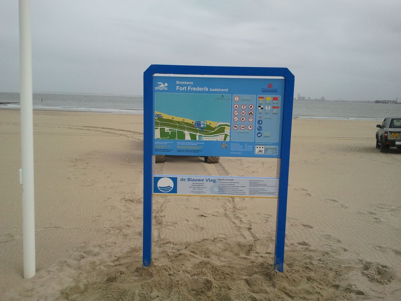 The information board at the swimming location Breskens, overgang Strandplevier