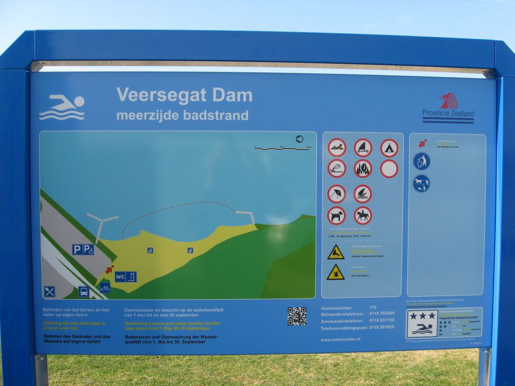 The information board at the swimming location Veersegat Dam Meerzijde Badstrand