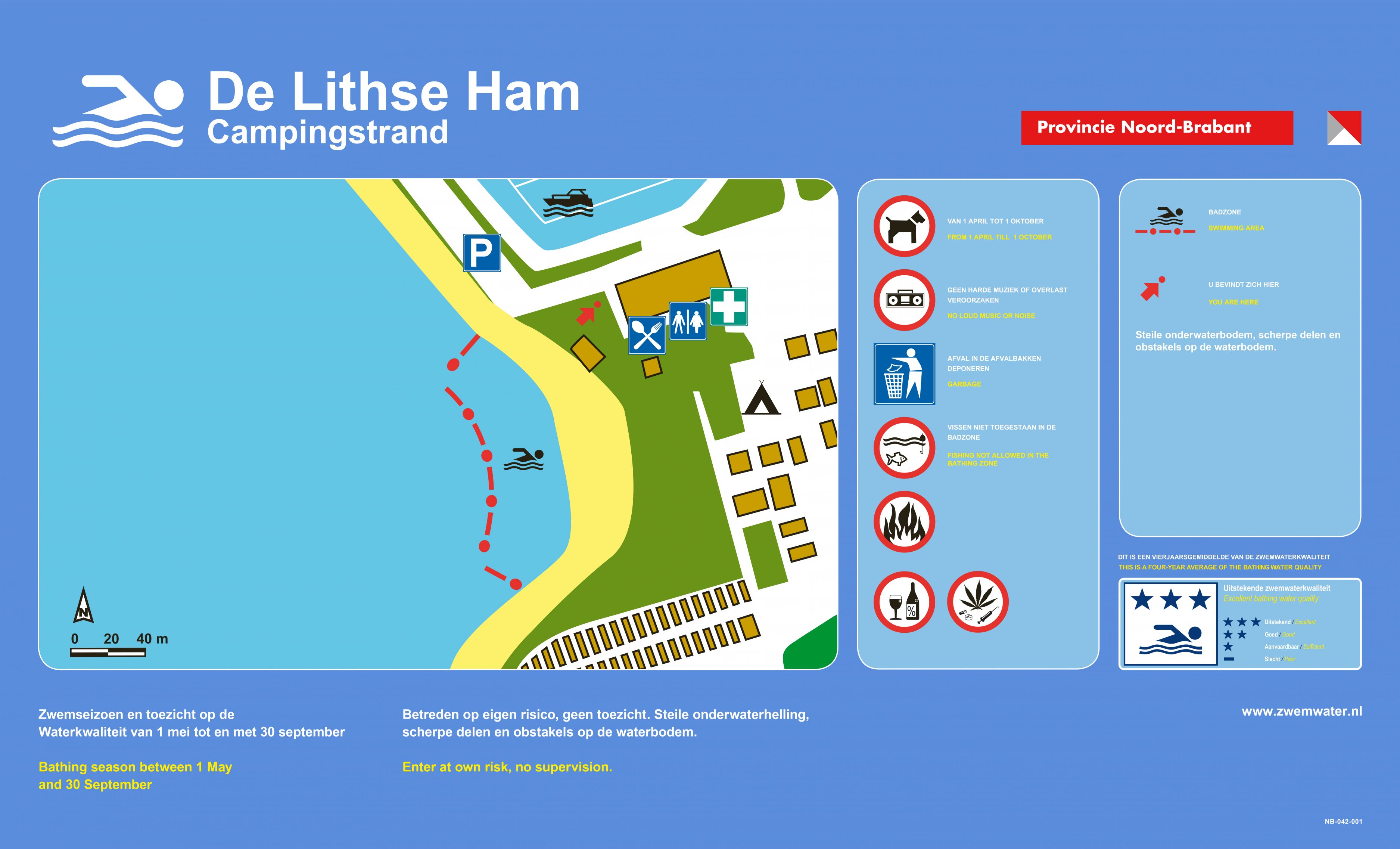 Het informatiebord bij zwemlocatie Lithse Ham, Dagstrand
