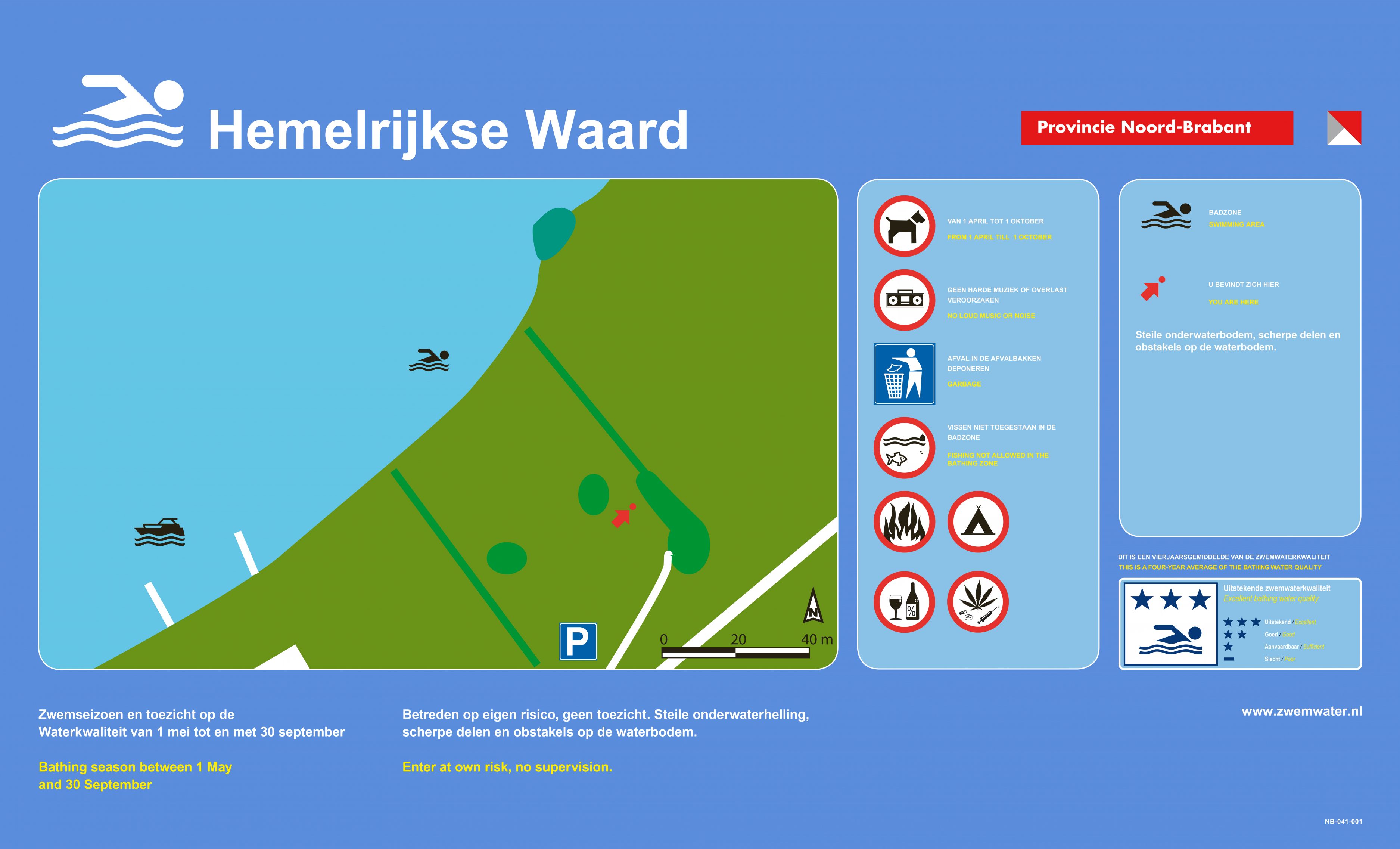 Het informatiebord bij zwemlocatie Hemelrijkse Waard, Dagstrand