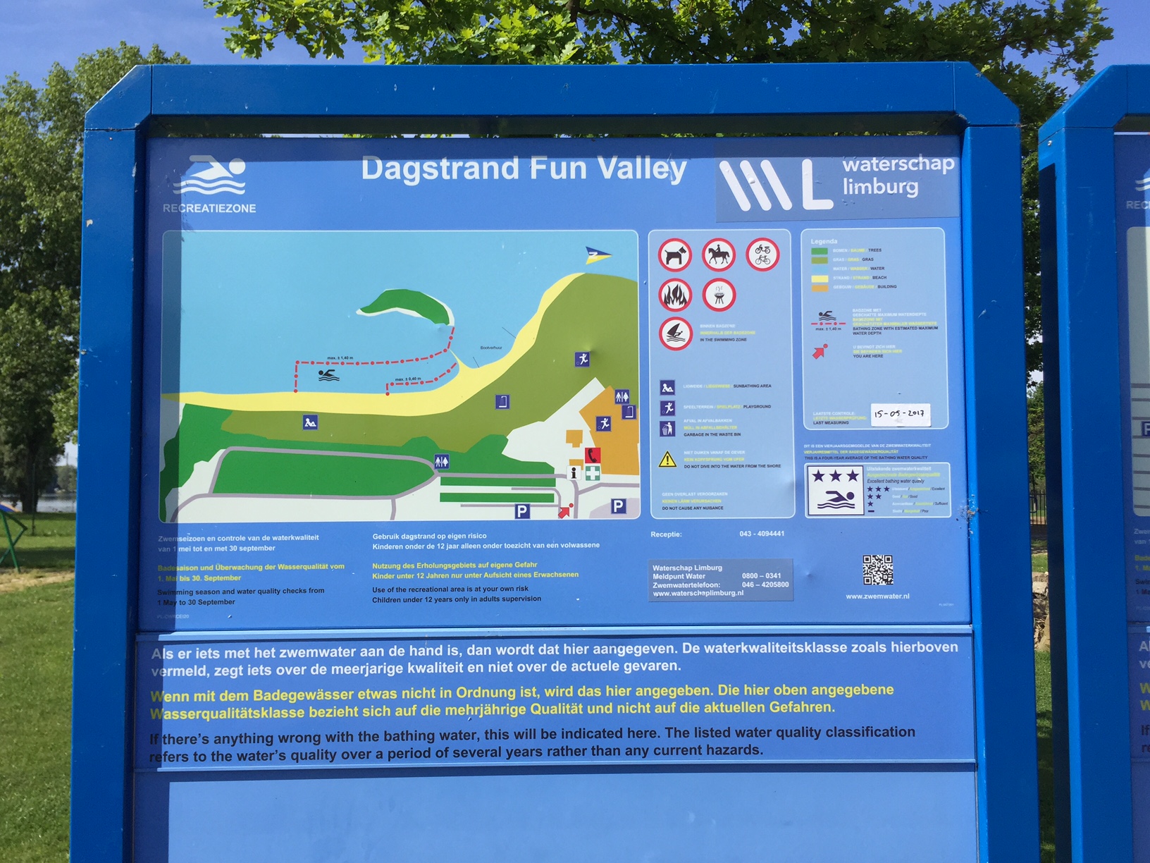 The information board at the swimming location Dagstrand Fun Valley