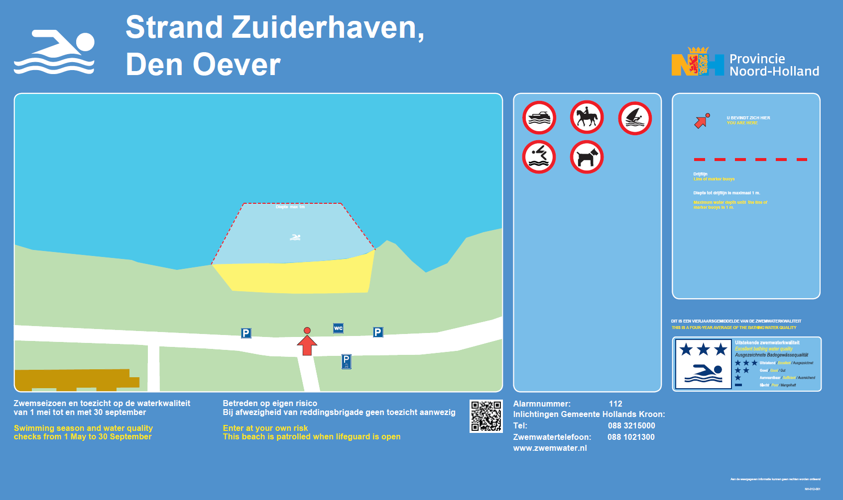 Het informatiebord bij zwemlocatie Strand Zuiderhaven, Den Oever