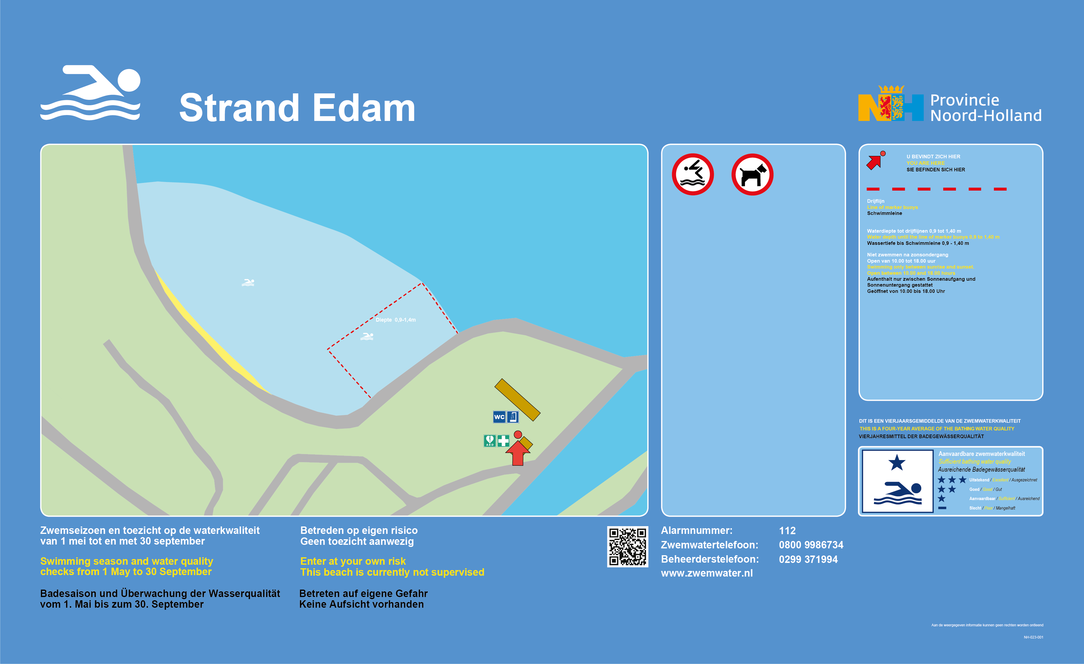 Het informatiebord bij zwemlocatie Strandbad Edam