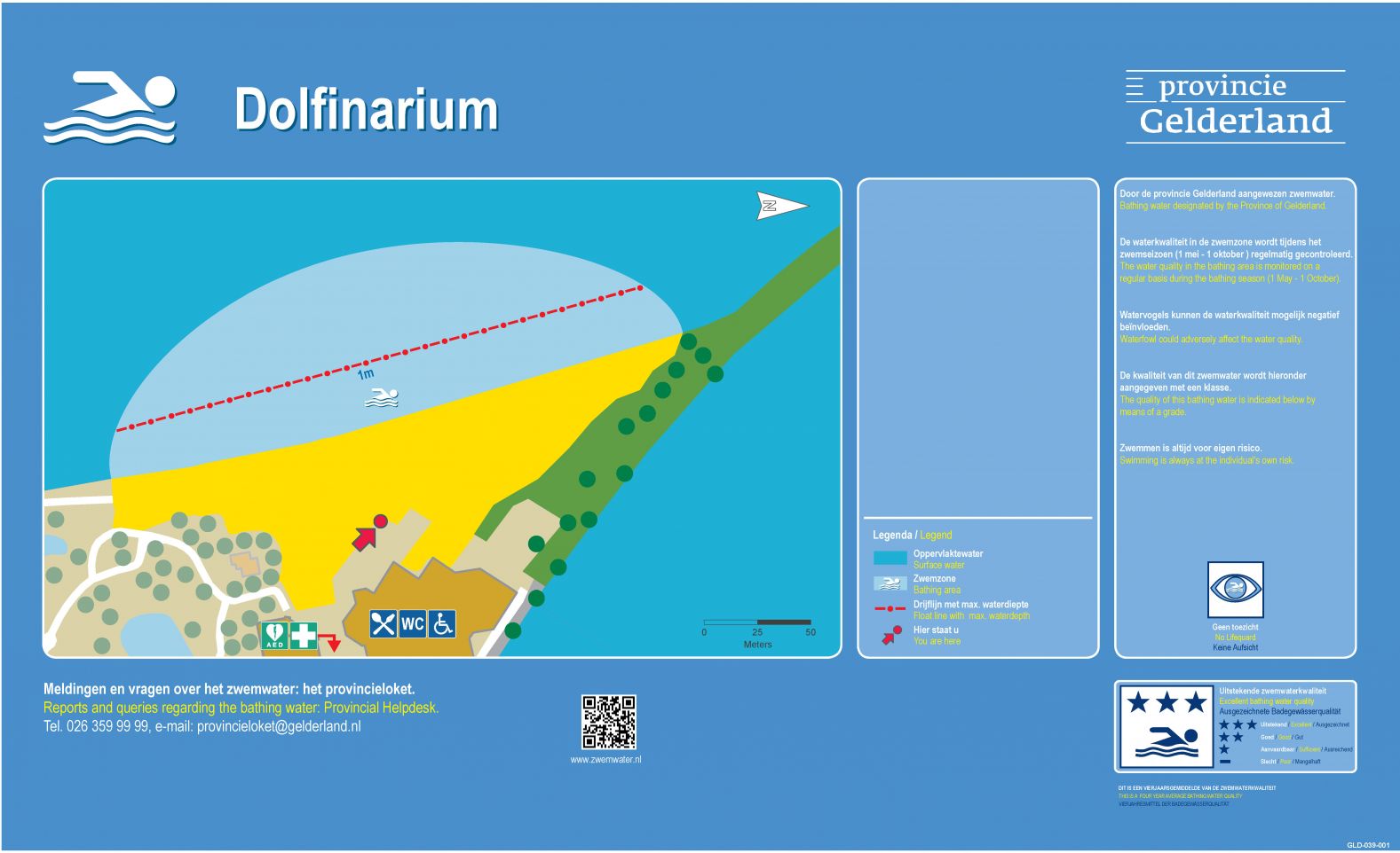 Het informatiebord bij zwemlocatie Dolfinarium