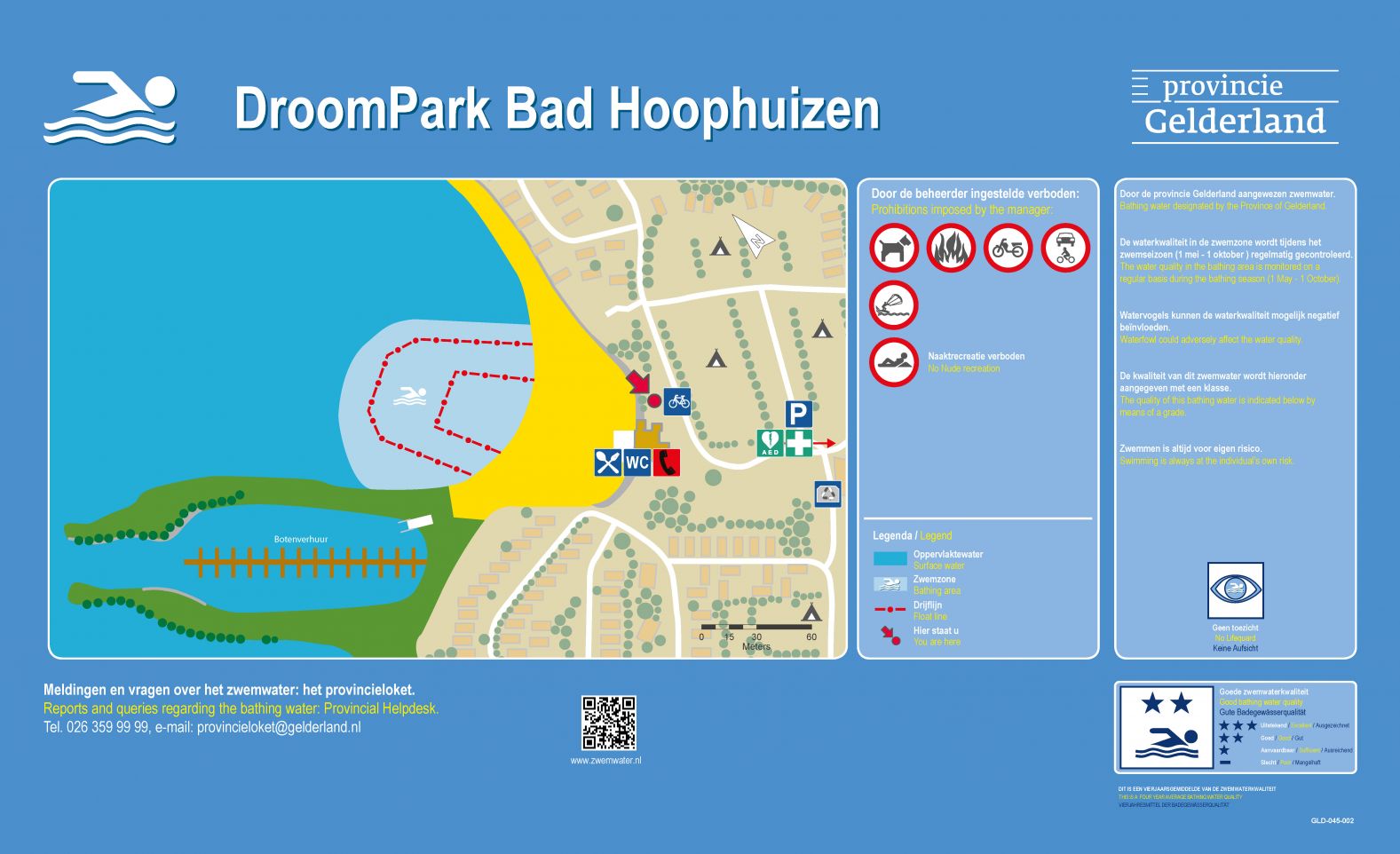 Het informatiebord bij zwemlocatie Droompark Bad Hoophuizen