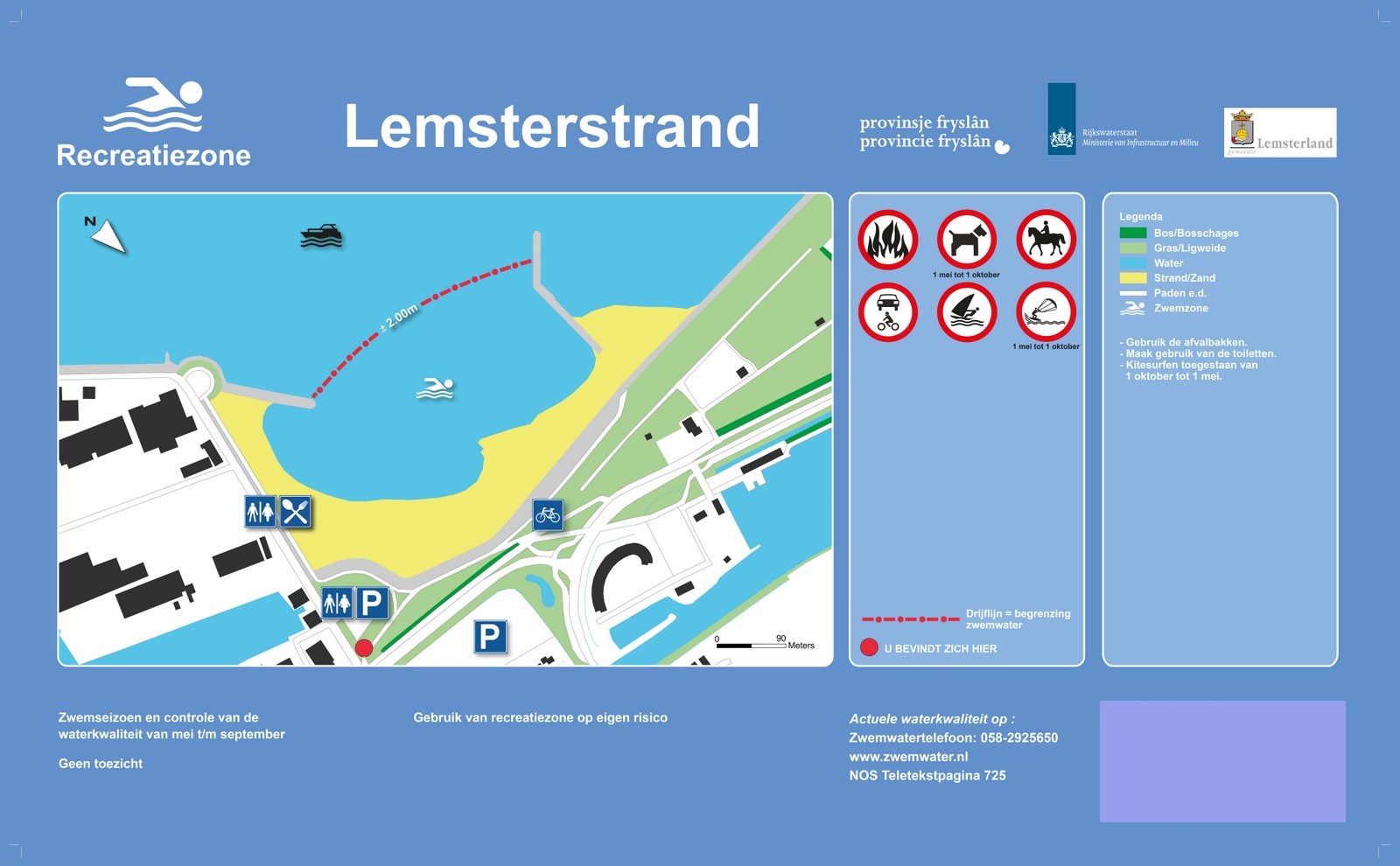 Het informatiebord bij zwemlocatie Lemsterstrand