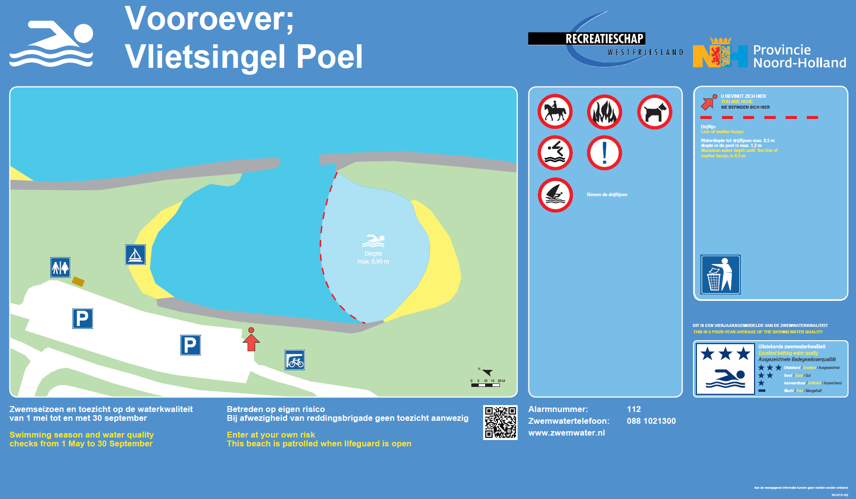 The information board at the swimming location Vooroever; Vlietsingel Poel