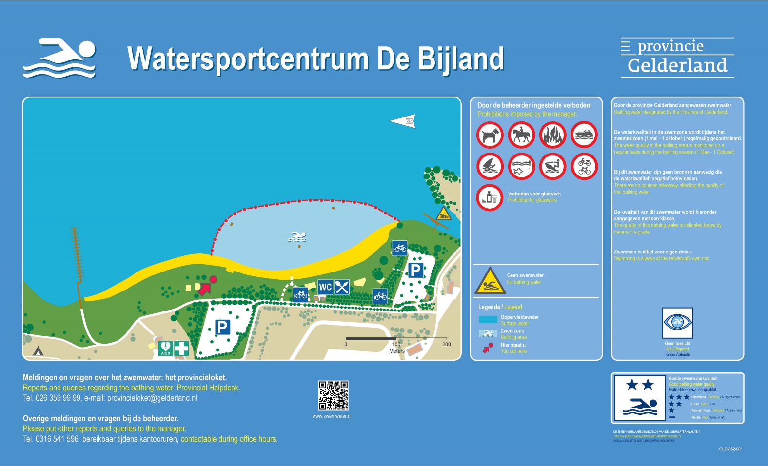 Het informatiebord bij zwemlocatie Watersportcentrum De Bijland