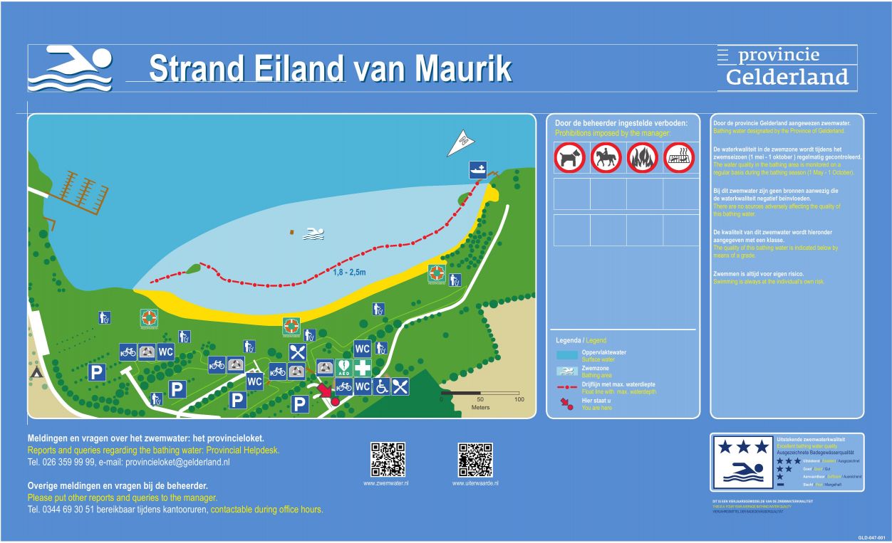 Het informatiebord bij zwemlocatie Strand Eiland Van Maurik