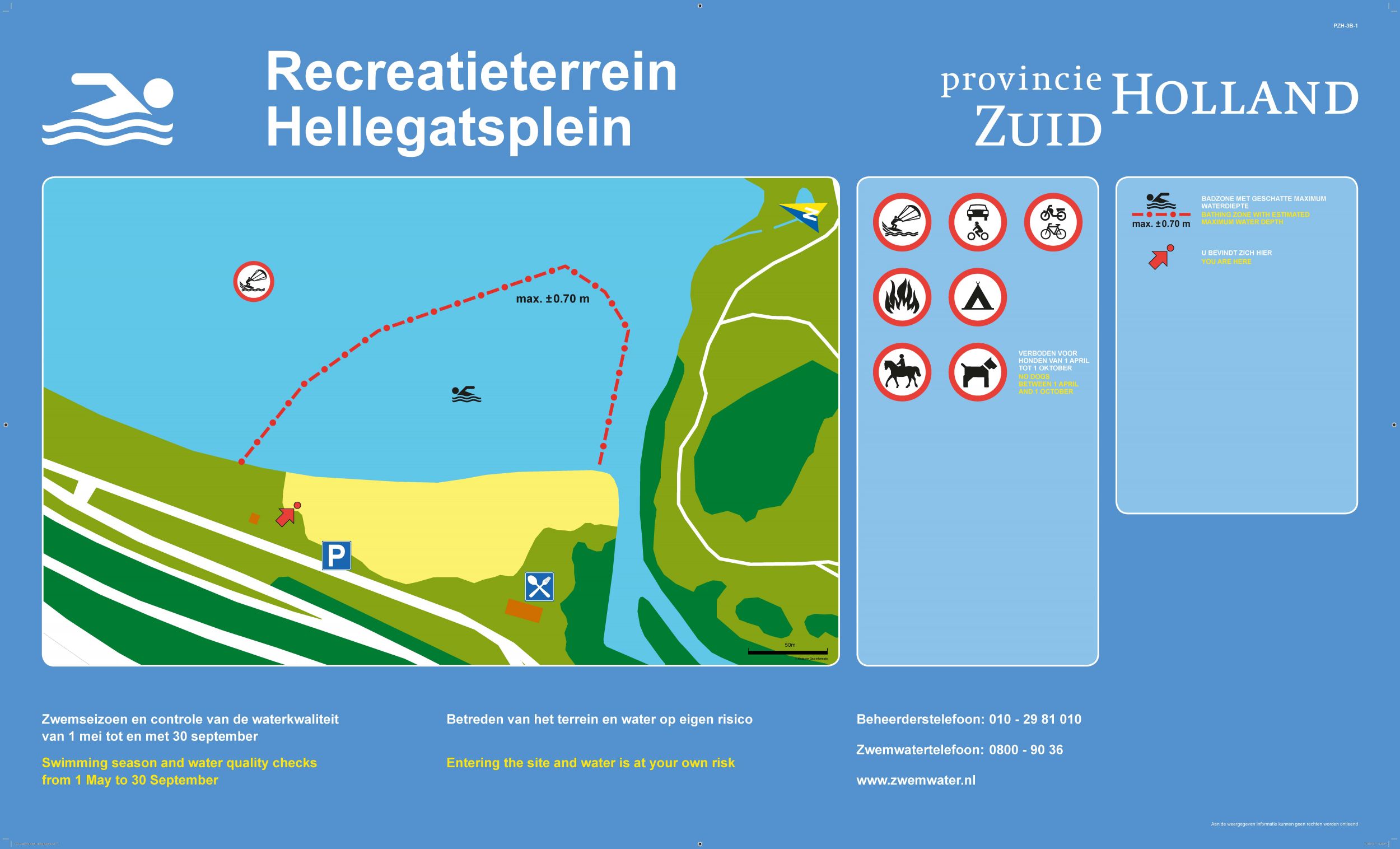 The information board at the swimming location Recreatieterrein Hellegatsplein