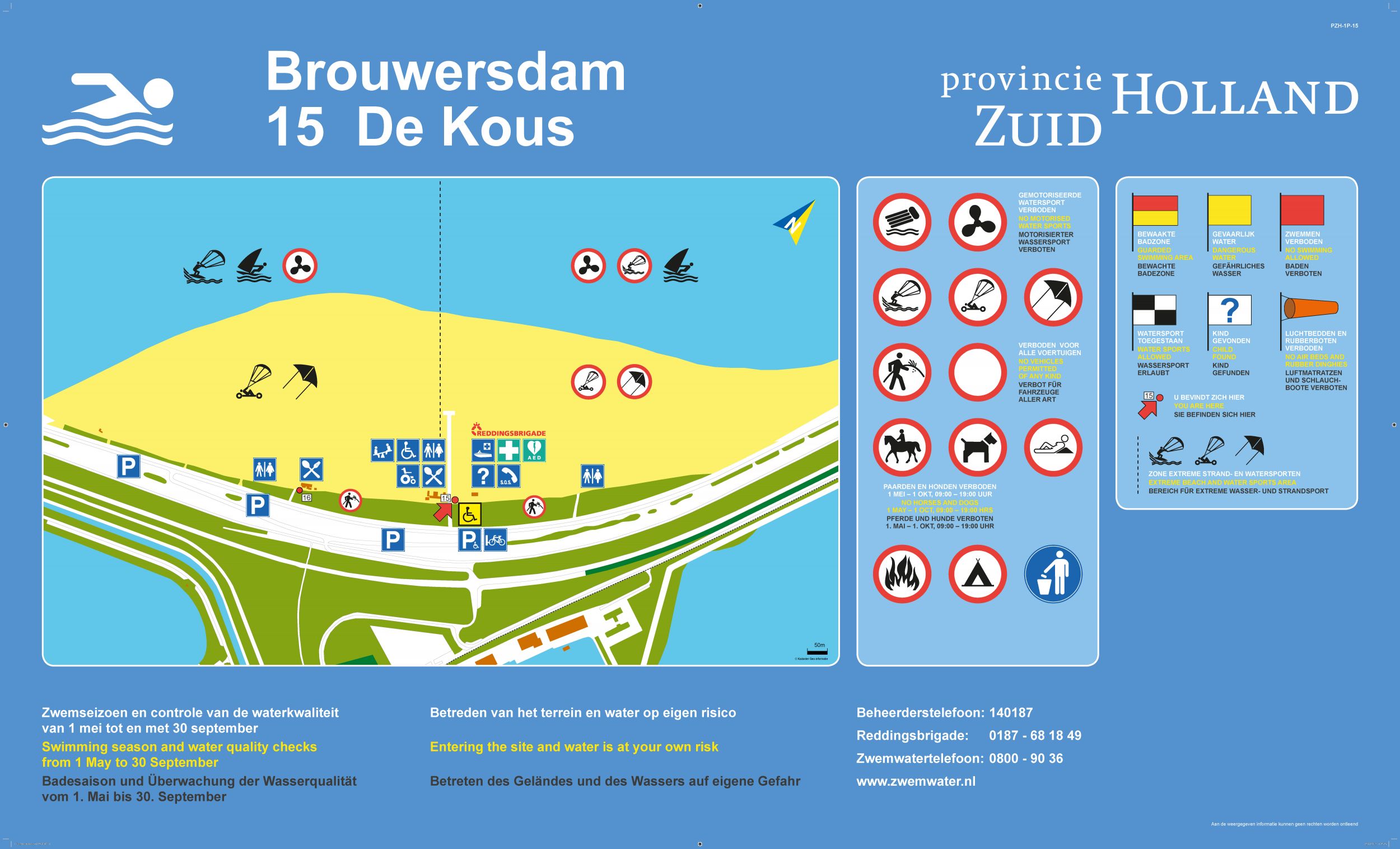 Het informatiebord bij zwemlocatie Brouwersdam Kabbelaarsbank