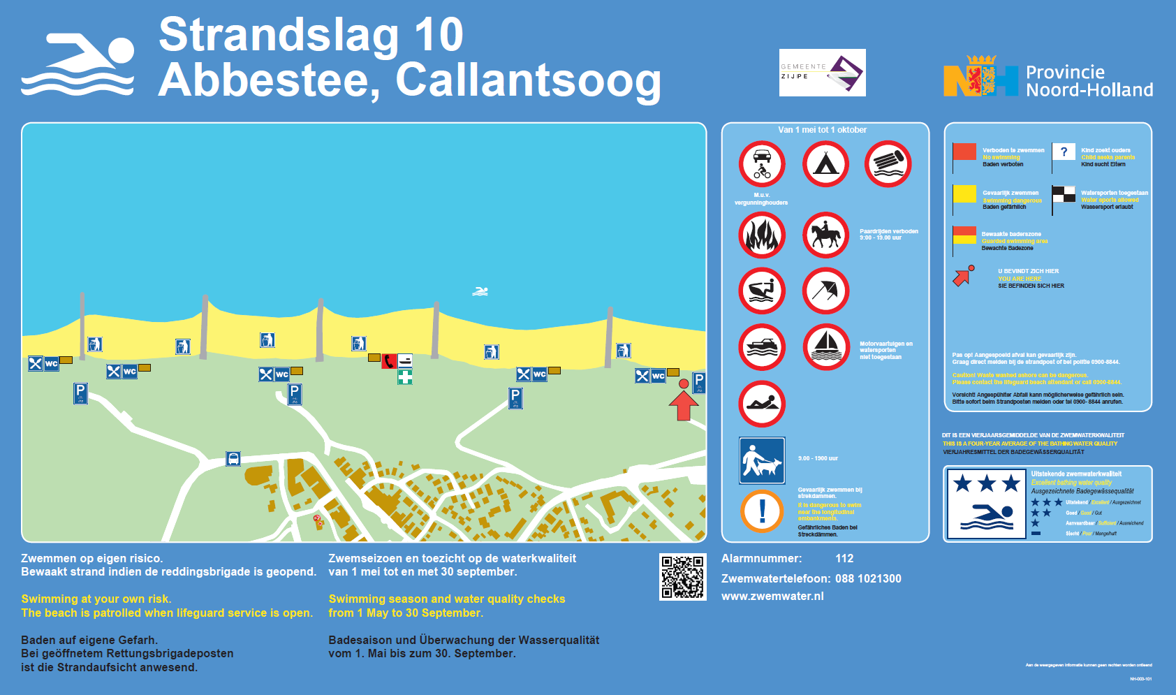 The information board at the swimming location Callantsoog, Strandslag 10 Abbestee