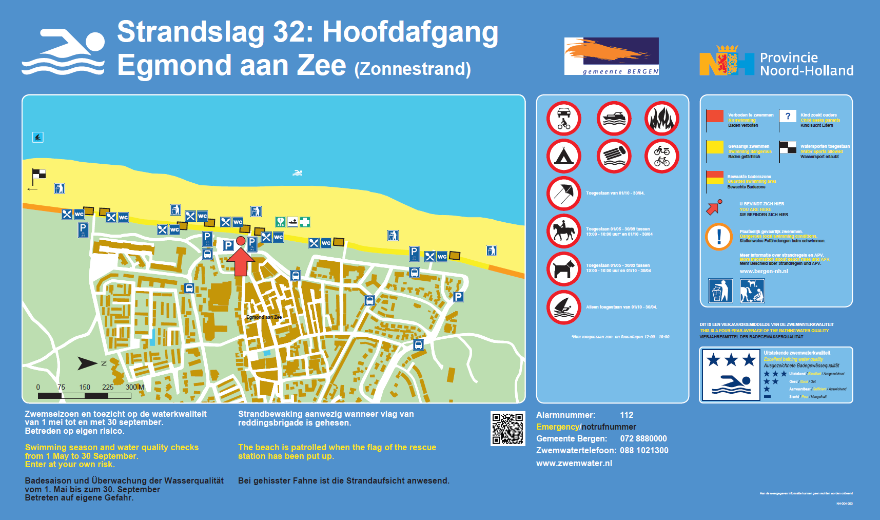 Het informatiebord bij zwemlocatie Egmond aan Zee Strandslag 32 zonnestrand
