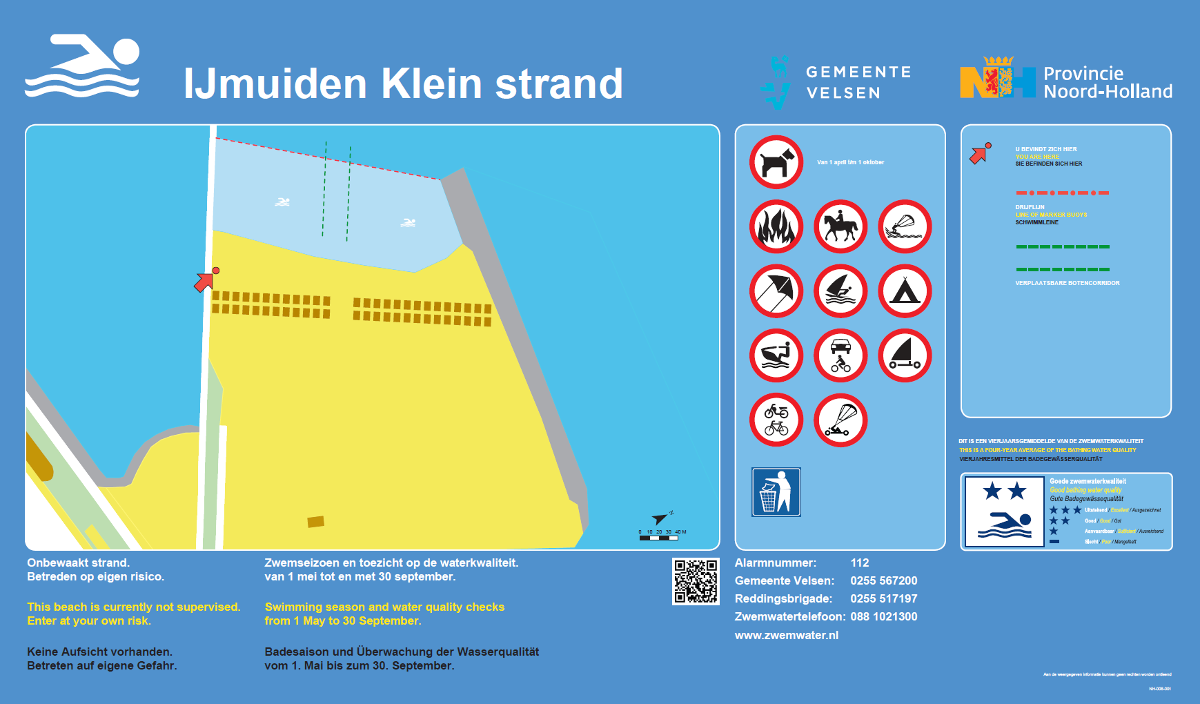 Het informatiebord bij zwemlocatie IJmuiden Kleine Strand