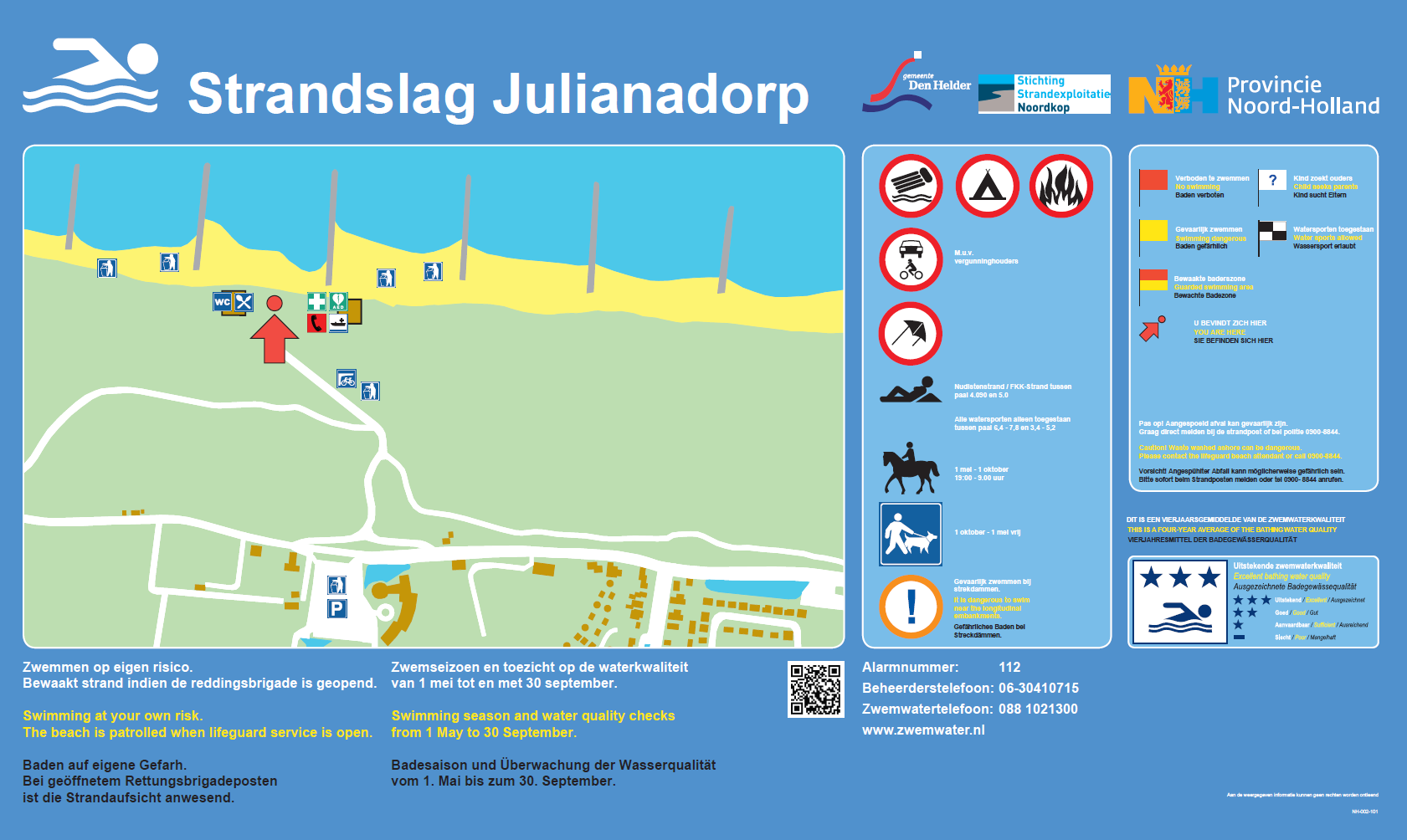 Het informatiebord bij zwemlocatie Julianadorp, Strandslag Julianadorp