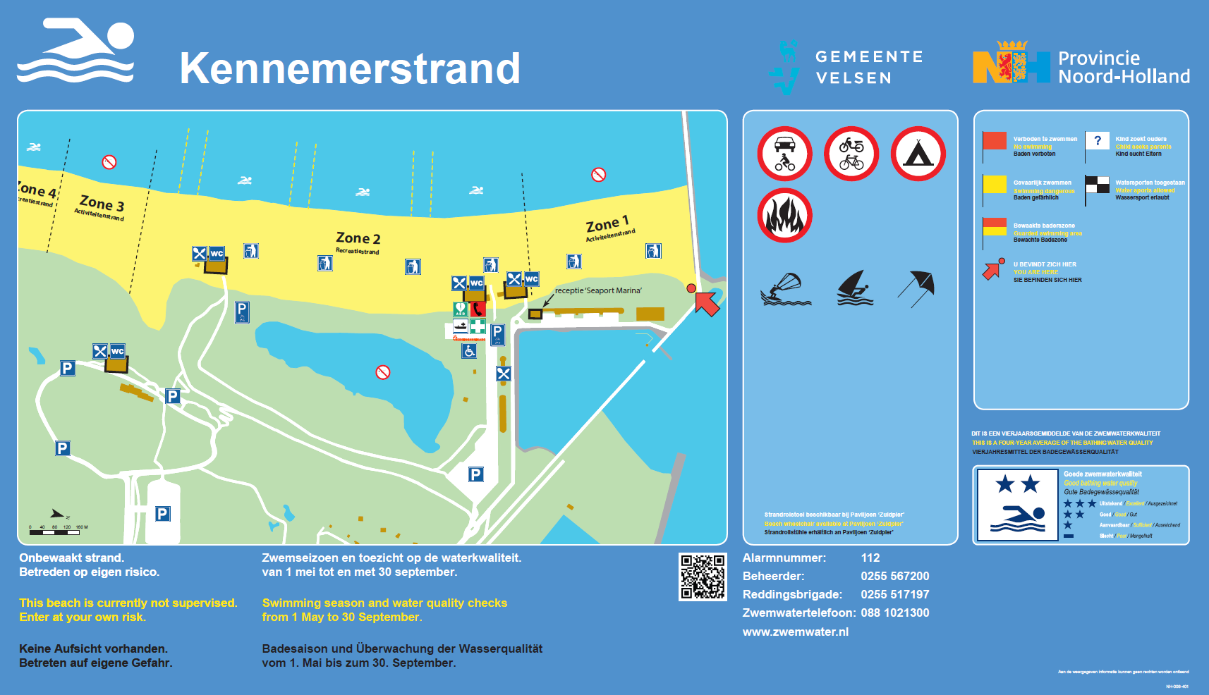 The information board at the swimming location Kennemerstrand