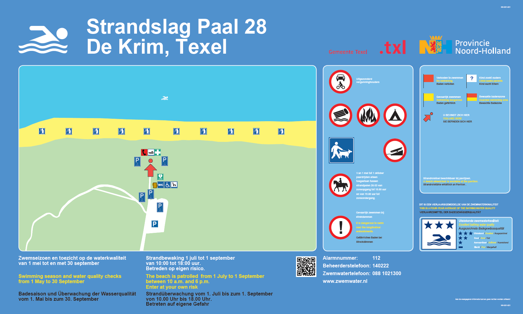 Het informatiebord bij zwemlocatie Strandslag Paal 28 De Krim