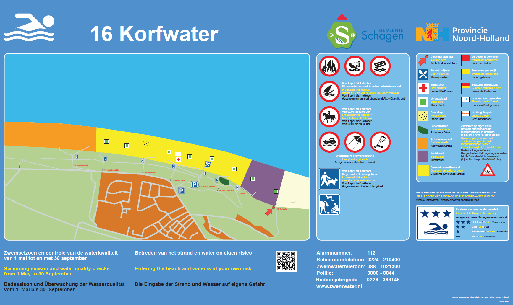 Het informatiebord bij zwemlocatie Strandslag 16, Petten Korfwater