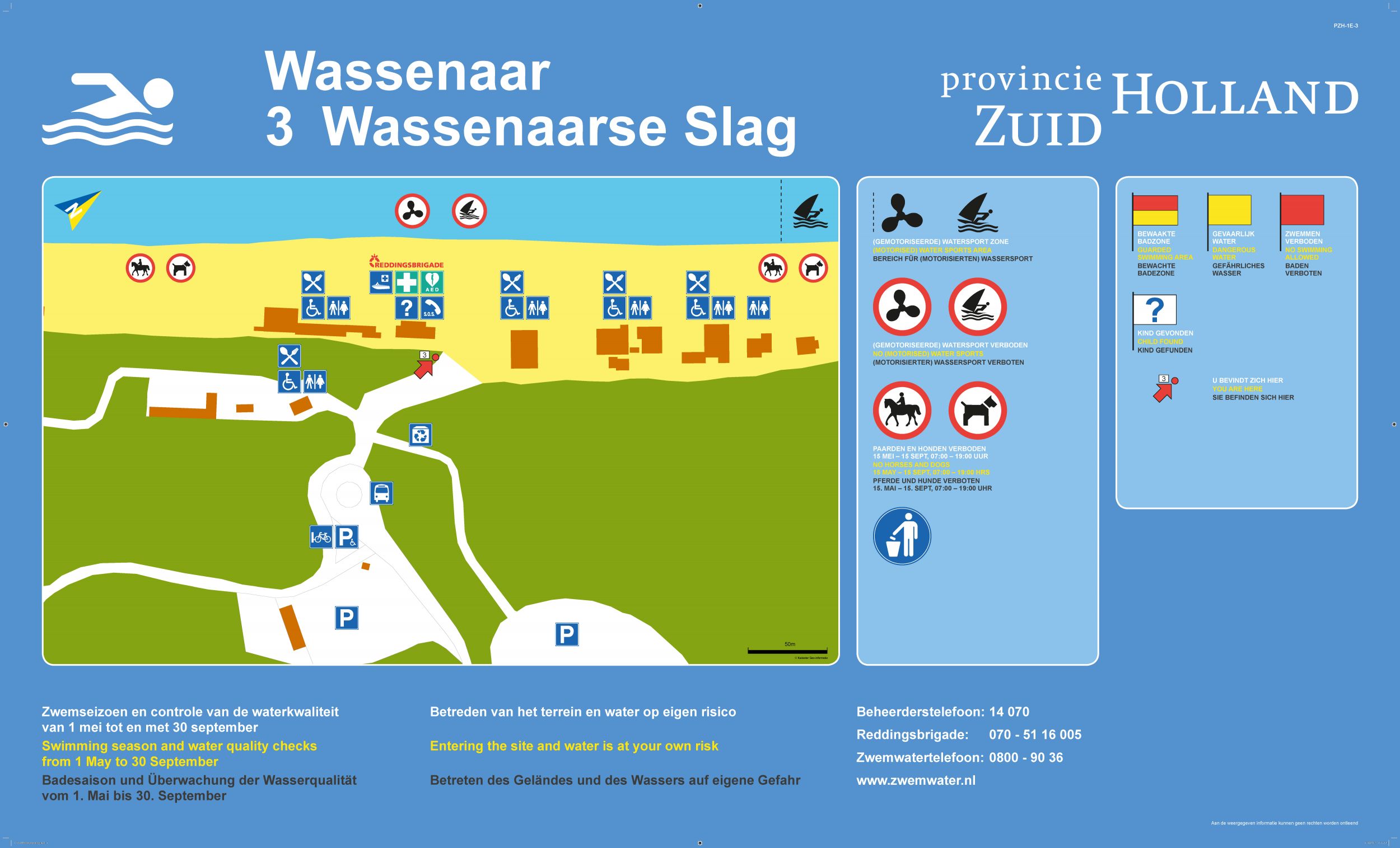 Het informatiebord bij zwemlocatie Wassenaarse Slag