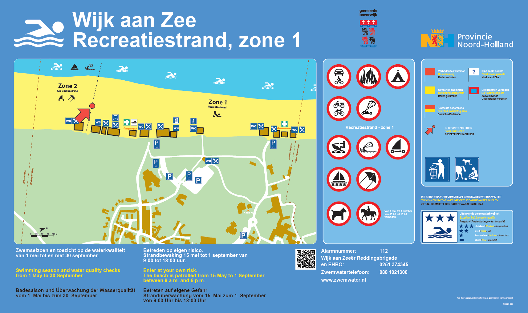 The information board at the swimming location Beverwijk, Wijk aan Zee