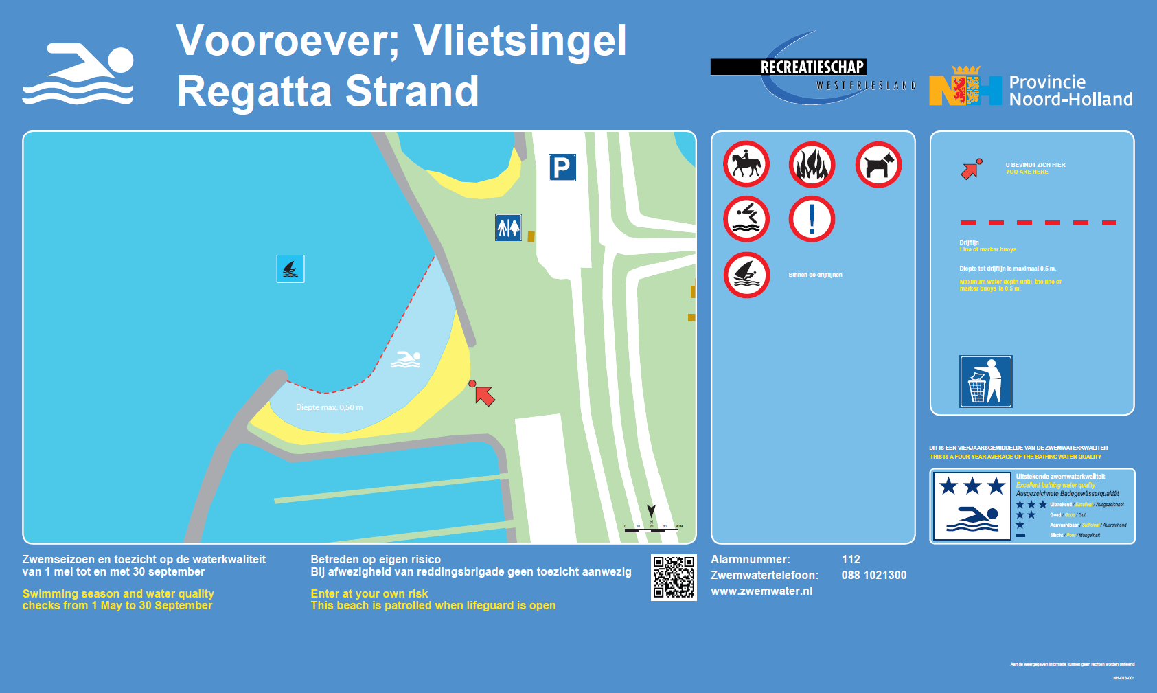 Het informatiebord bij zwemlocatie Vooroever; Regatta Strand