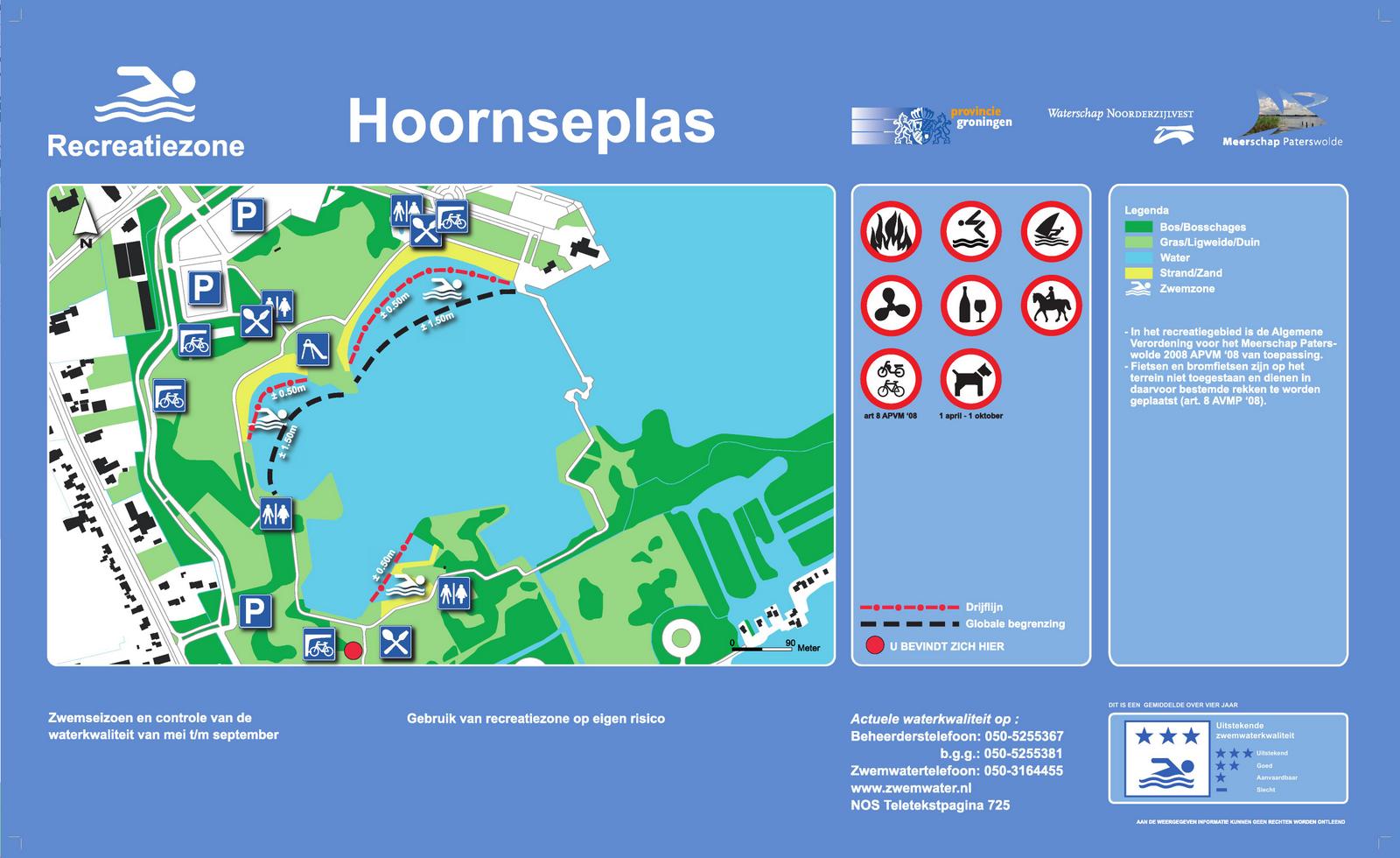 Het informatiebord bij zwemlocatie Hoornseplas zuid, Groningen