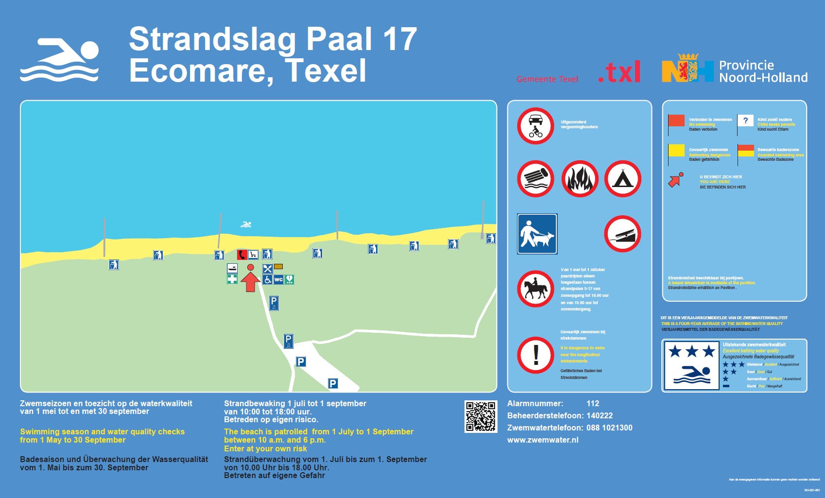 Het informatiebord bij zwemlocatie Strandslag Paal 17 Ecomare