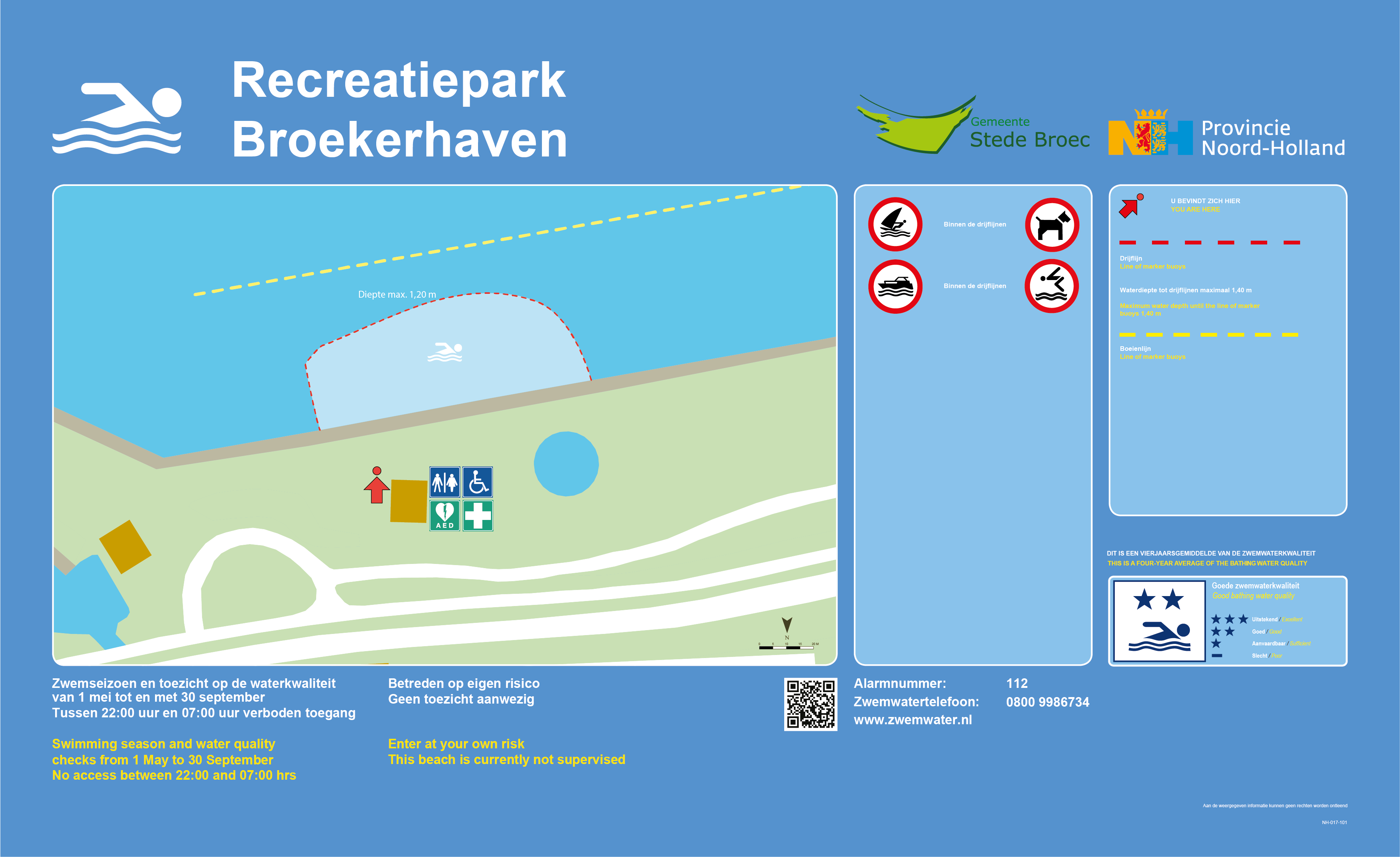 Het informatiebord bij zwemlocatie Recreatiepark Broekerhaven