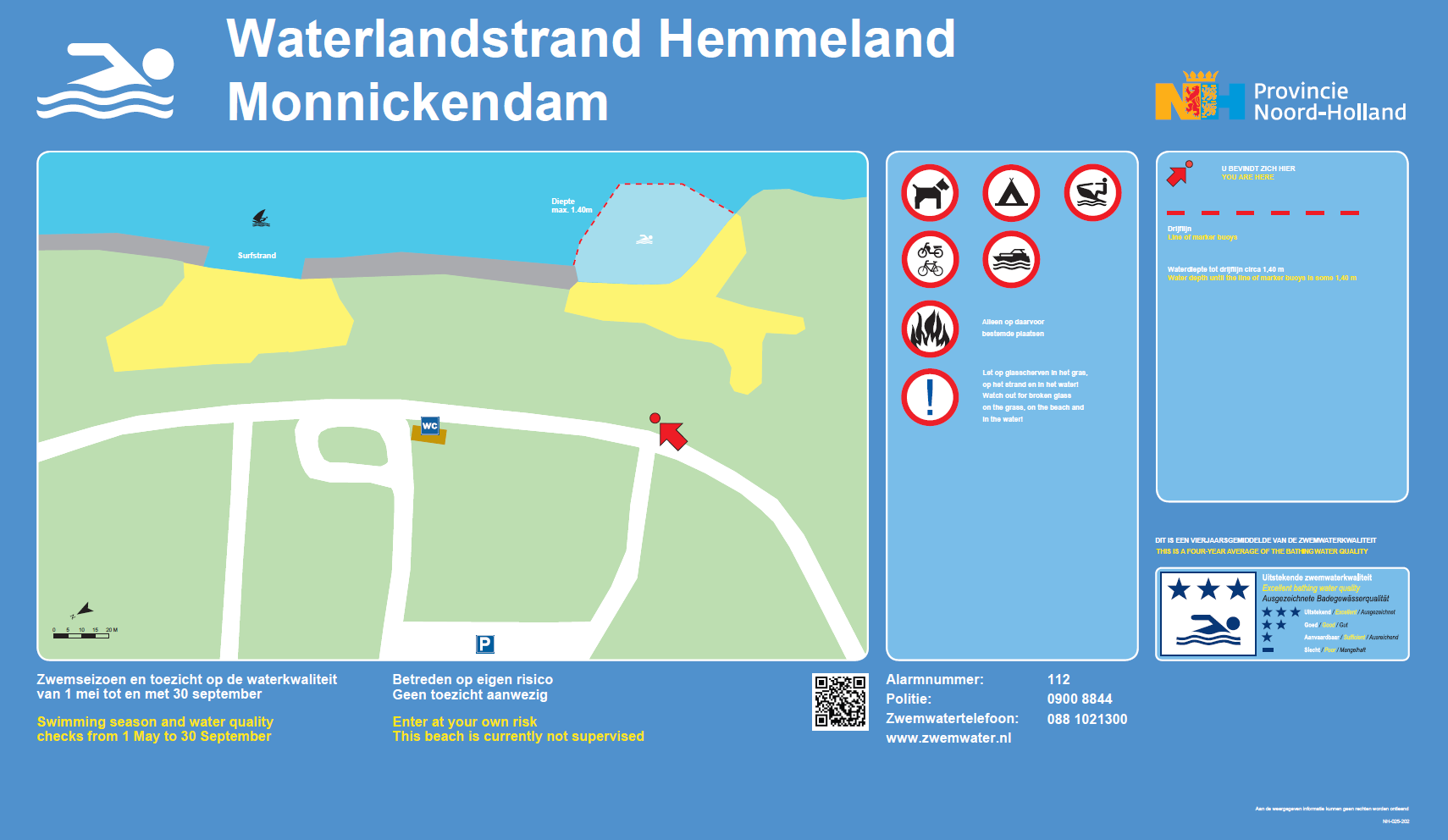 Het informatiebord bij zwemlocatie Waterlandstrand Hemmeland